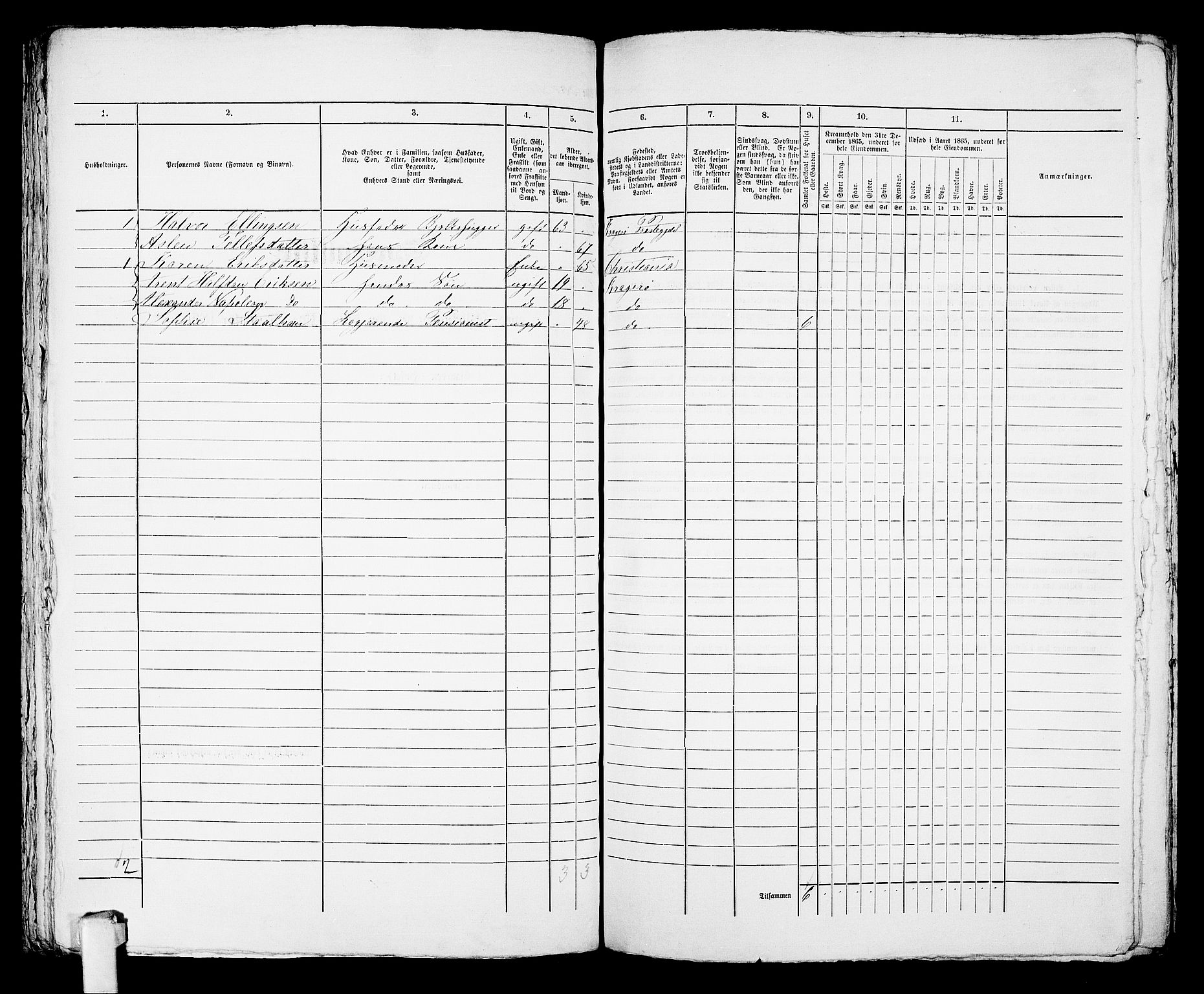 RA, 1865 census for Kragerø/Kragerø, 1865, p. 825