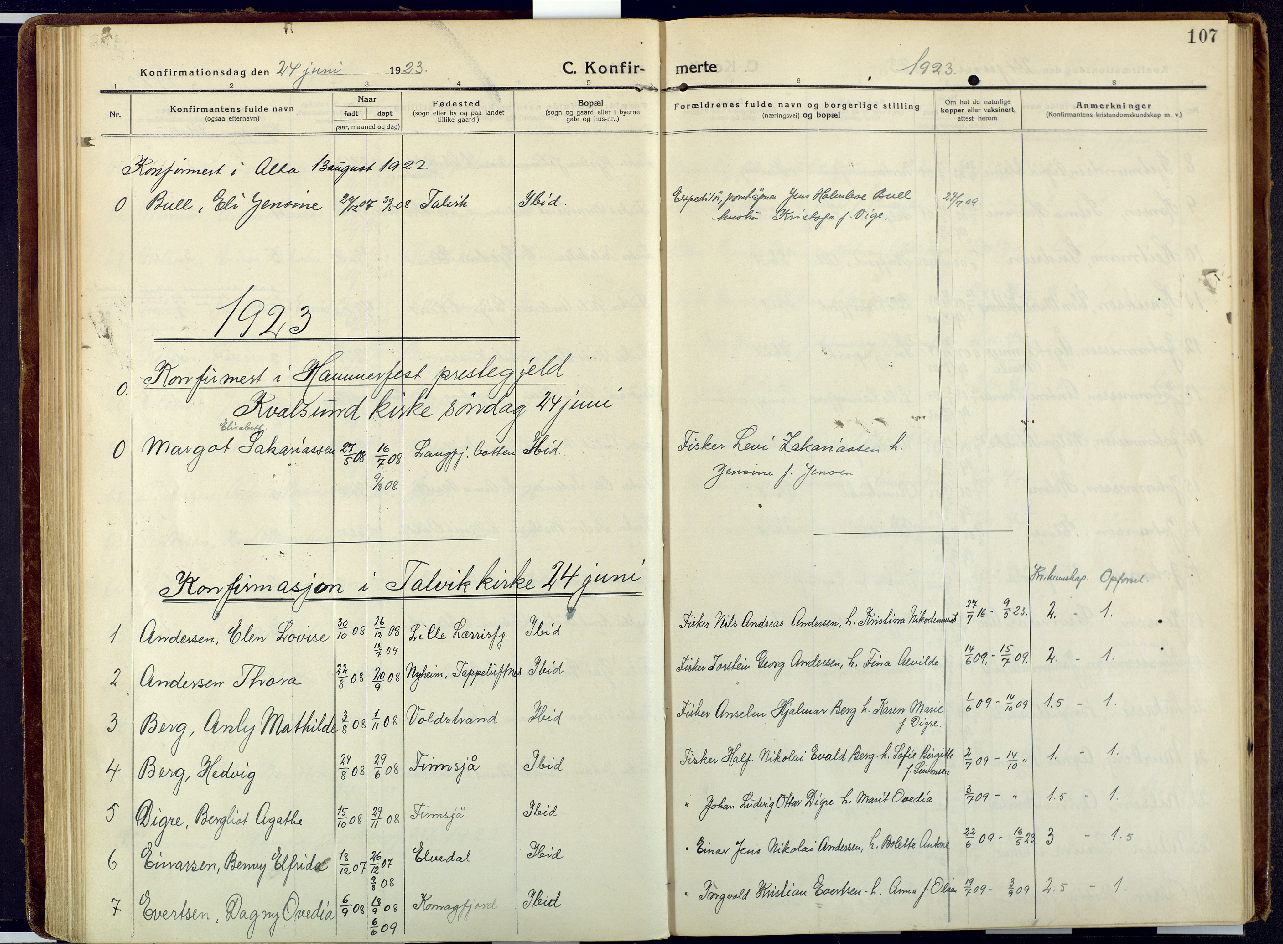 Talvik sokneprestkontor, SATØ/S-1337/H/Ha/L0018kirke: Parish register (official) no. 18, 1915-1924, p. 107