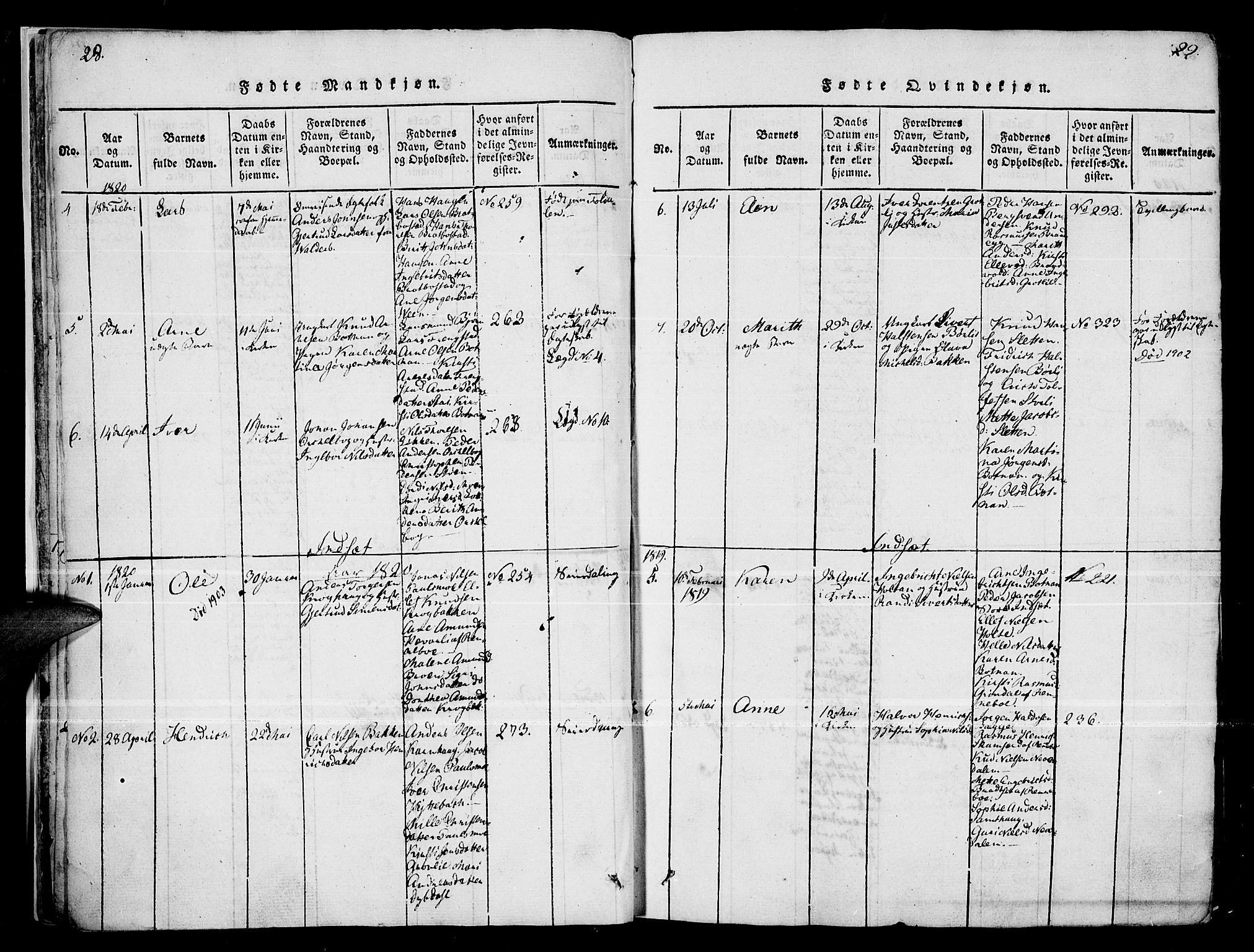 Kvikne prestekontor, SAH/PREST-064/H/Ha/Haa/L0004: Parish register (official) no. 4, 1815-1840, p. 28-29