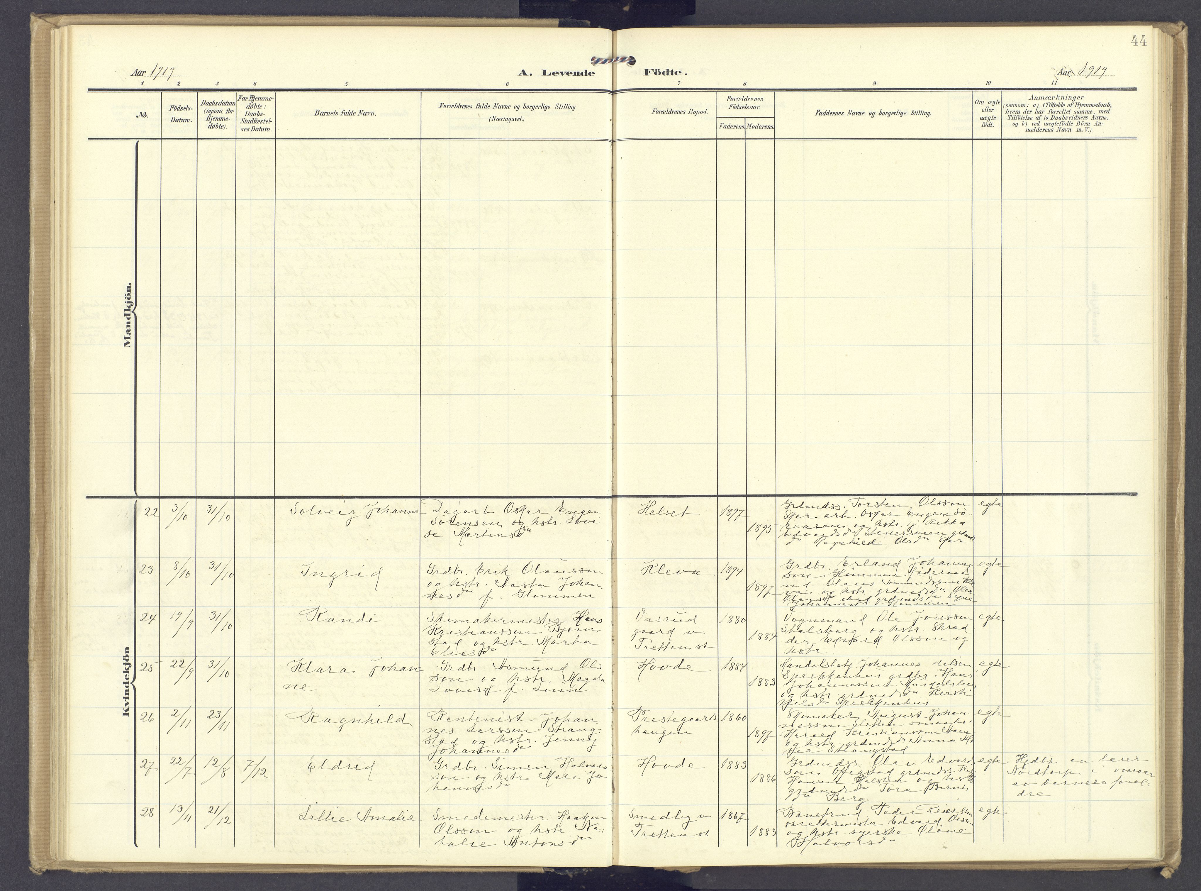 Øyer prestekontor, AV/SAH-PREST-084/H/Ha/Haa/L0013: Parish register (official) no. 13, 1905-1920, p. 44