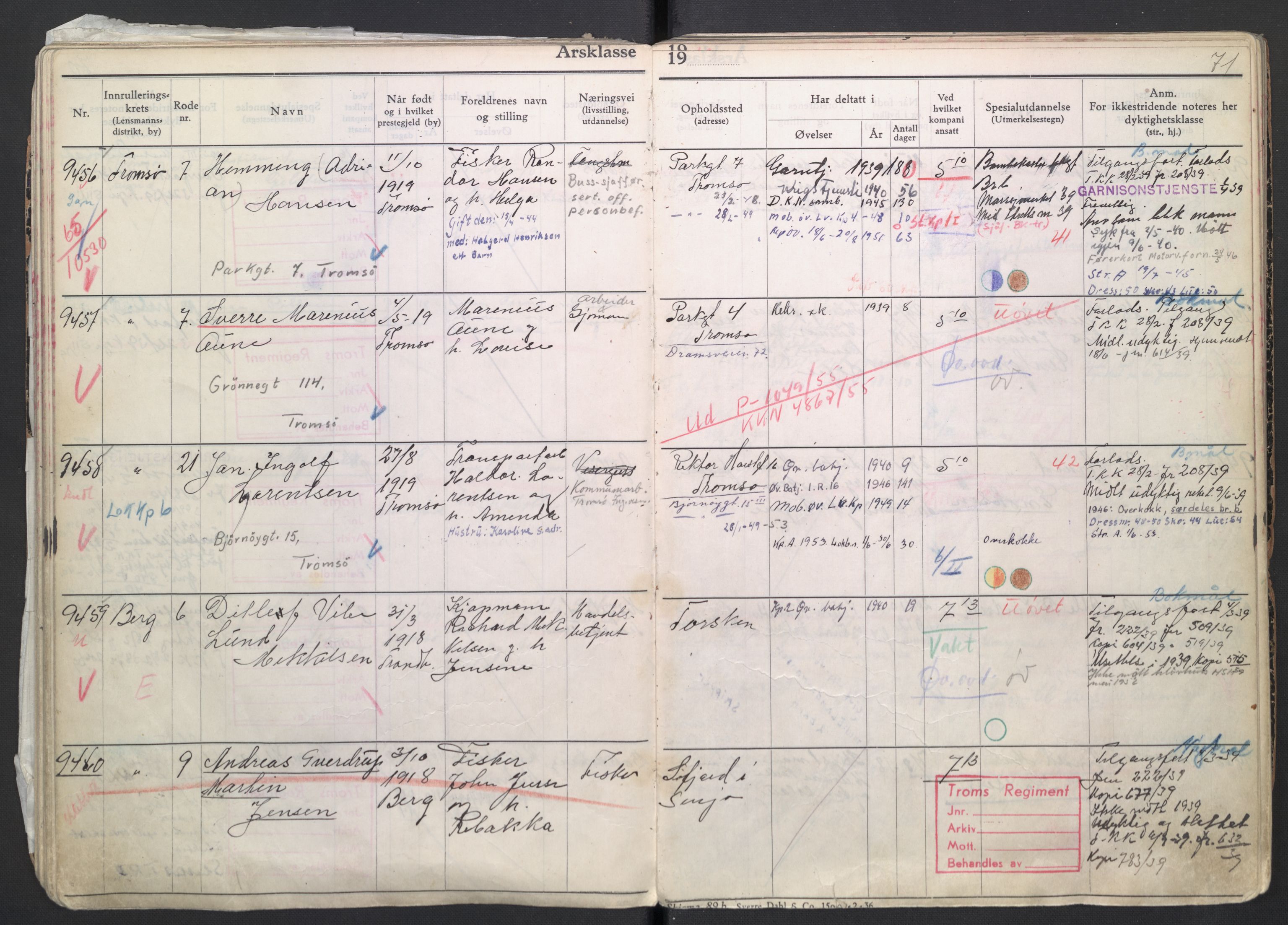 Forsvaret, Troms infanteriregiment nr. 16, AV/RA-RAFA-3146/P/Pa/L0007/0004: Ruller / Rulle for regimentets menige mannskaper, årsklasse 1939, 1939, p. 71