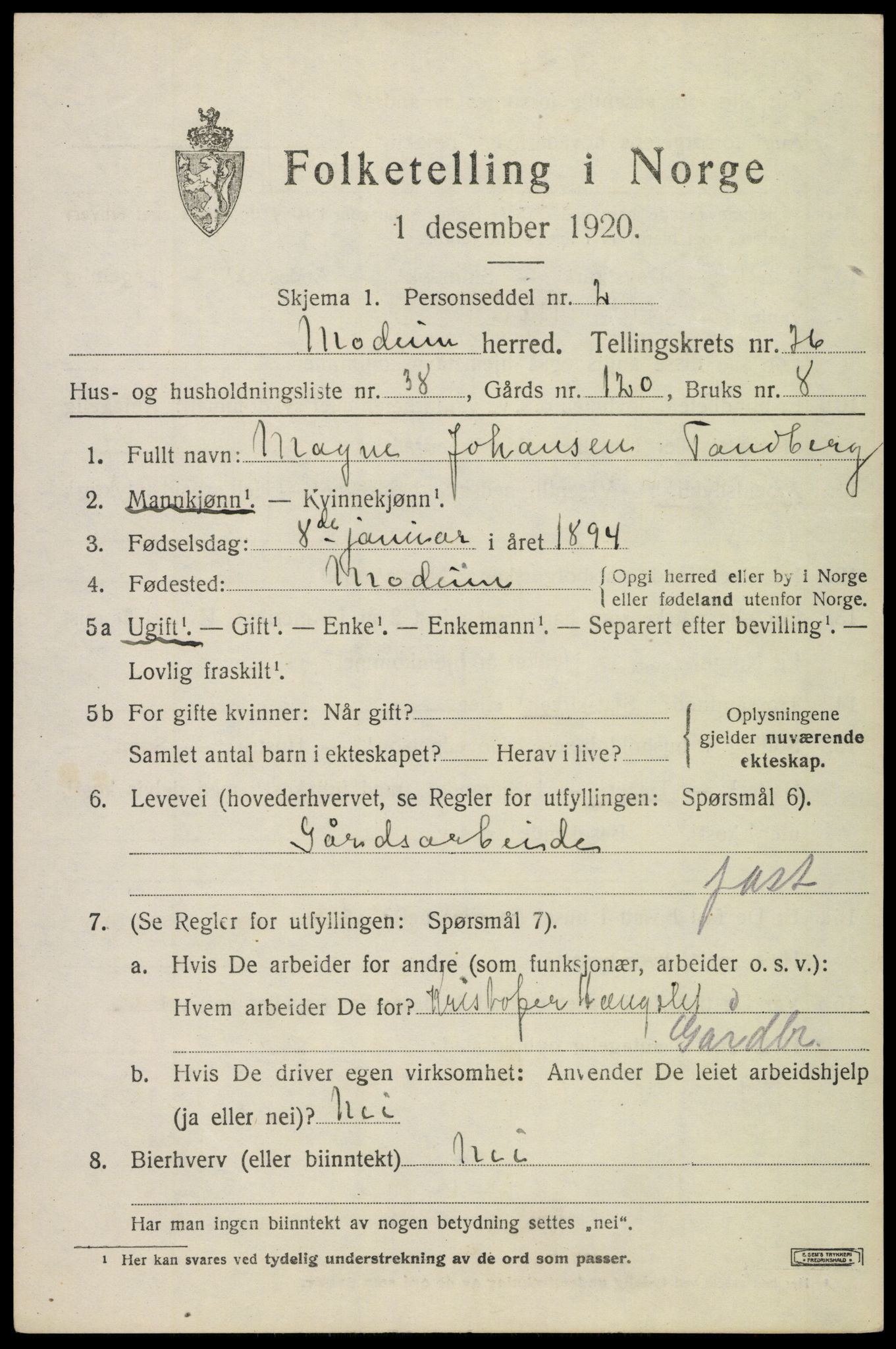 SAKO, 1920 census for Modum, 1920, p. 25679