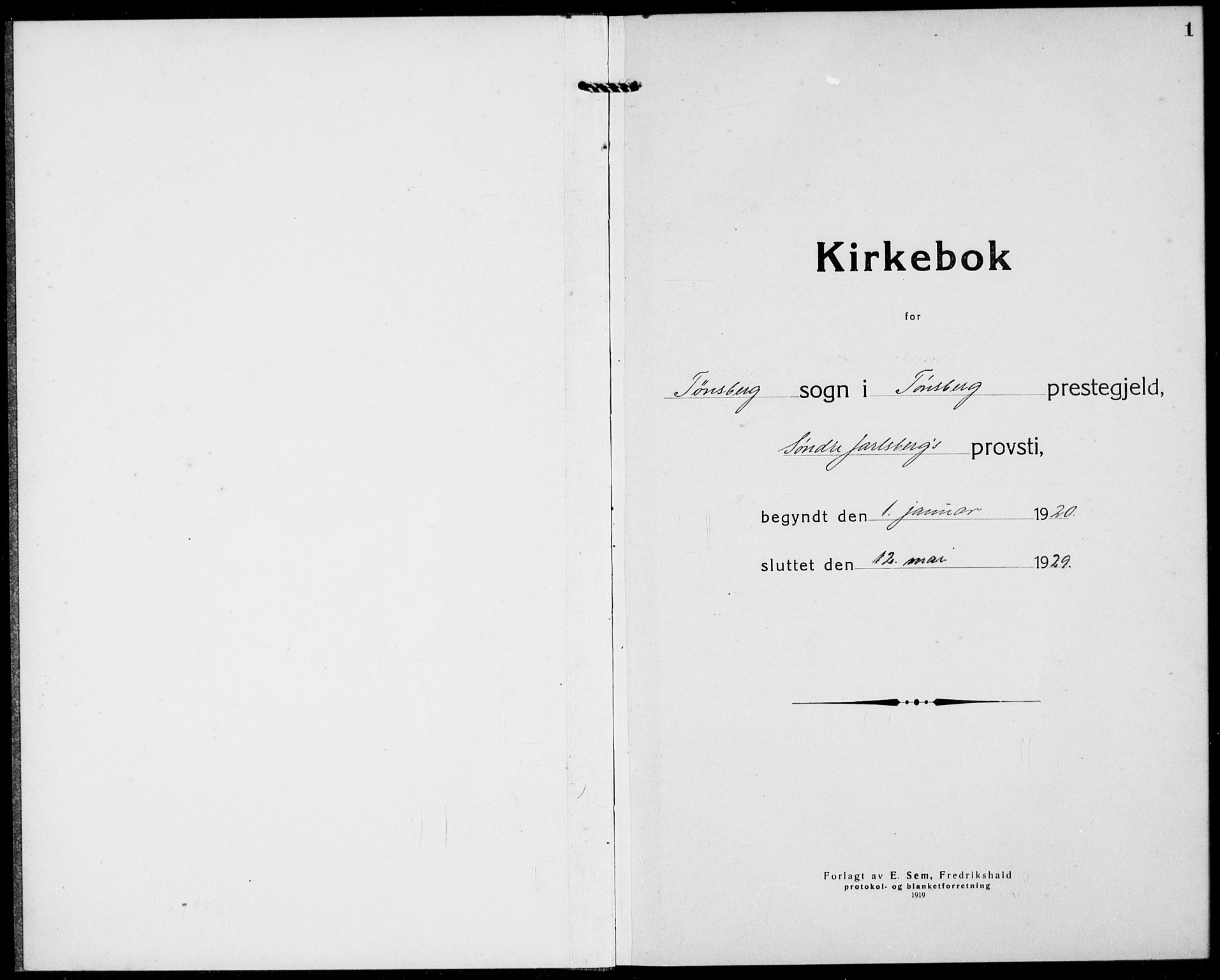 Tønsberg kirkebøker, AV/SAKO-A-330/G/Ga/L0013: Parish register (copy) no. 13, 1920-1929, p. 1