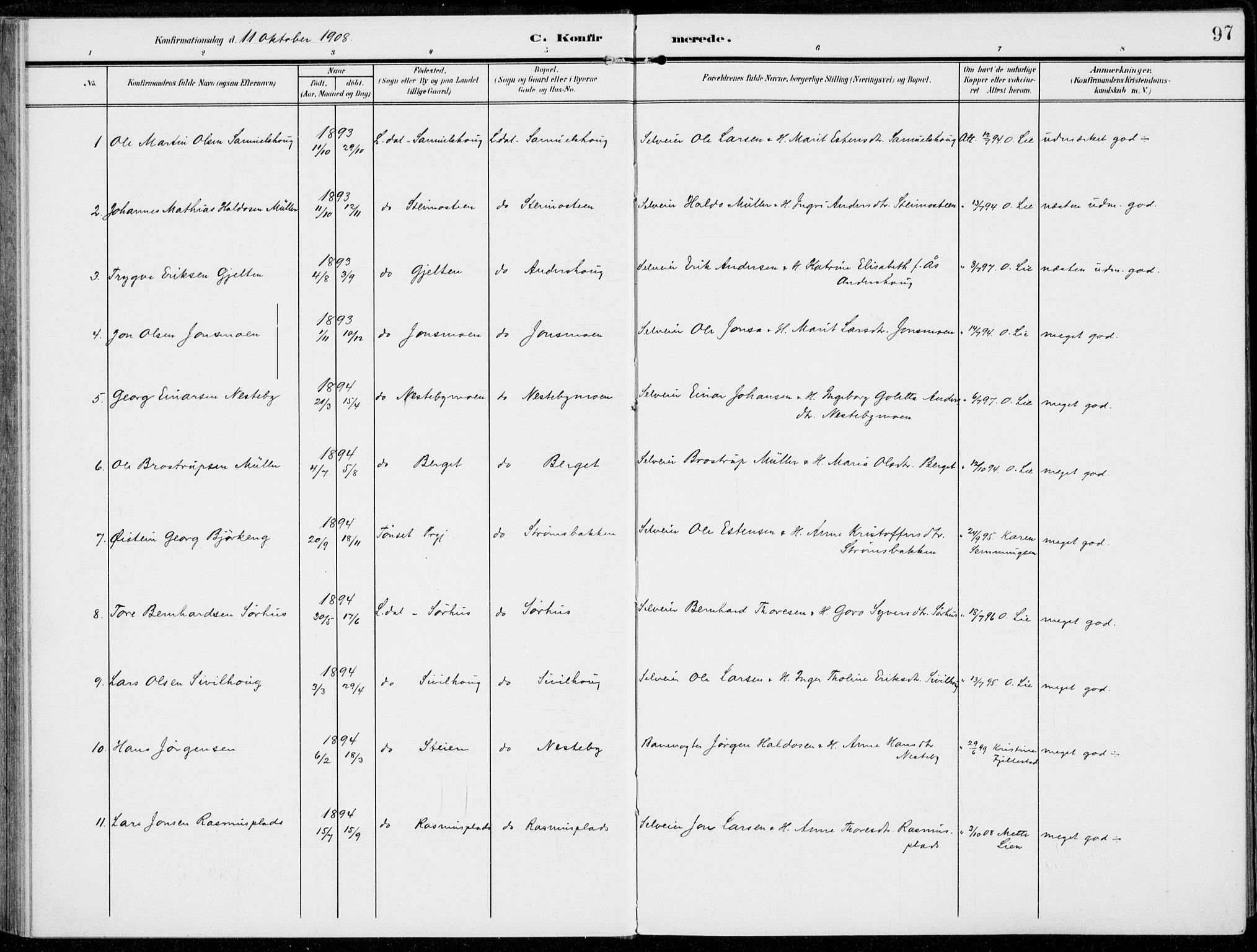 Alvdal prestekontor, SAH/PREST-060/H/Ha/Haa/L0004: Parish register (official) no. 4, 1907-1919, p. 97