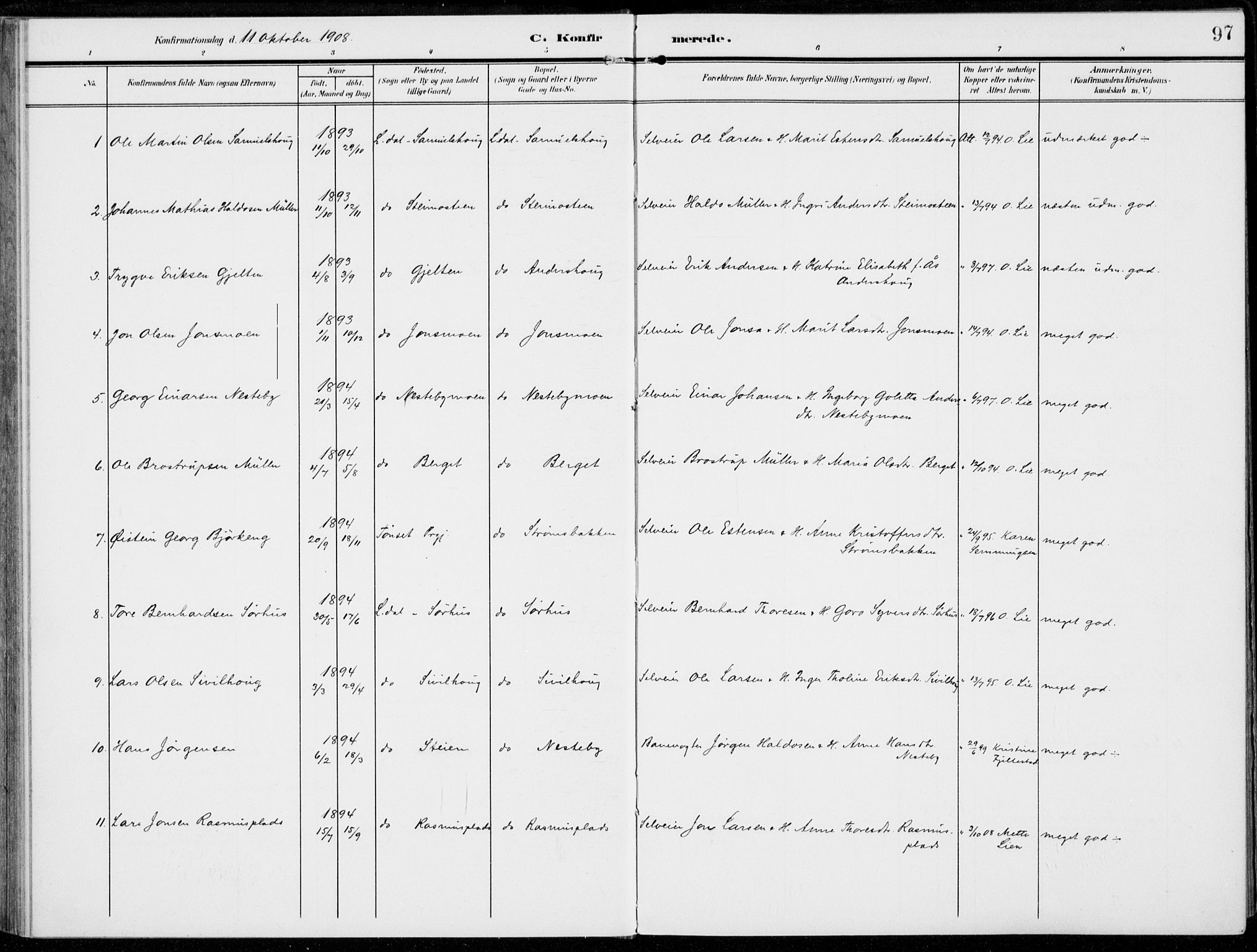 Alvdal prestekontor, AV/SAH-PREST-060/H/Ha/Haa/L0004: Parish register (official) no. 4, 1907-1919, p. 97