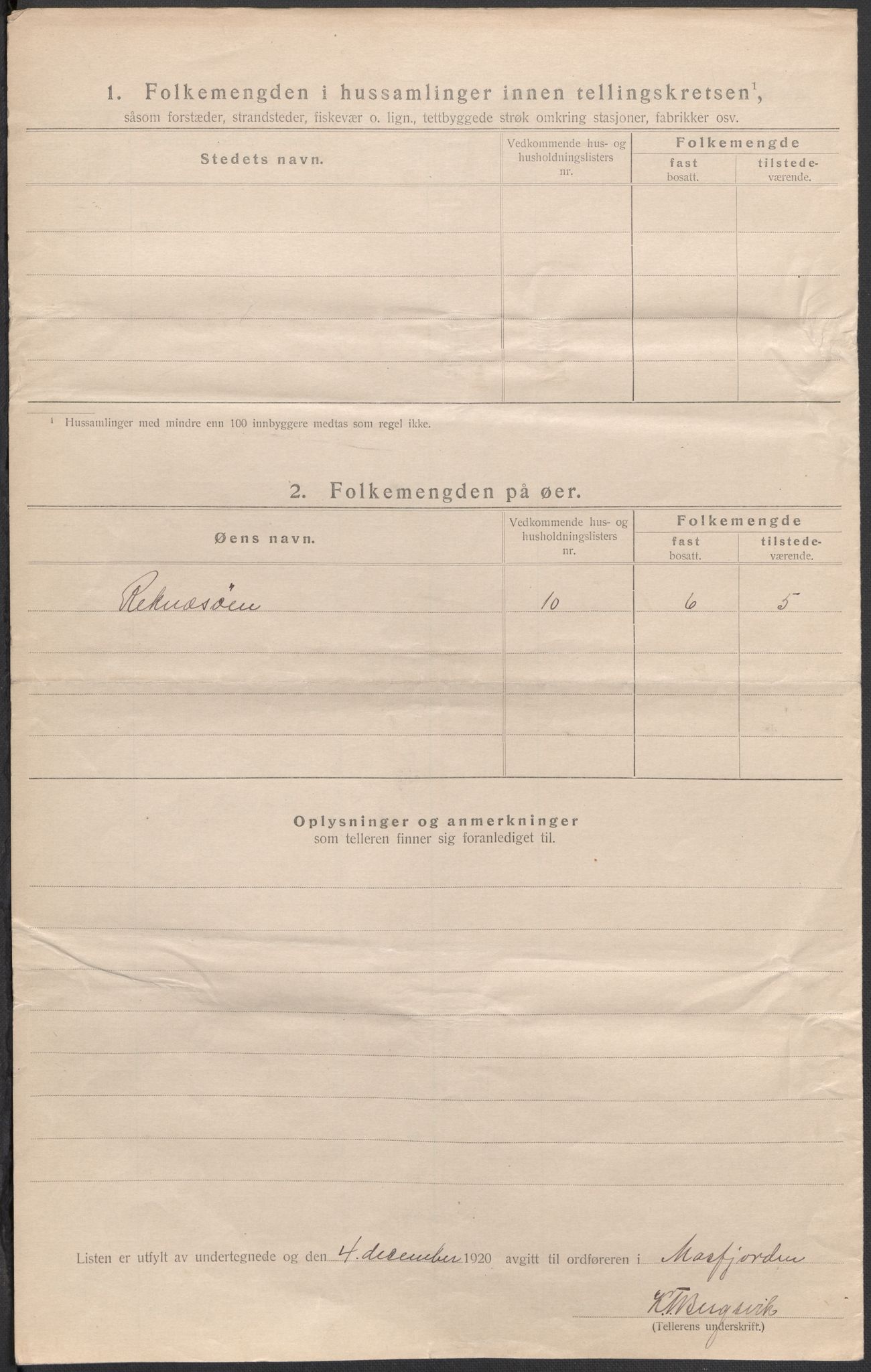 SAB, 1920 census for Masfjorden, 1920, p. 22