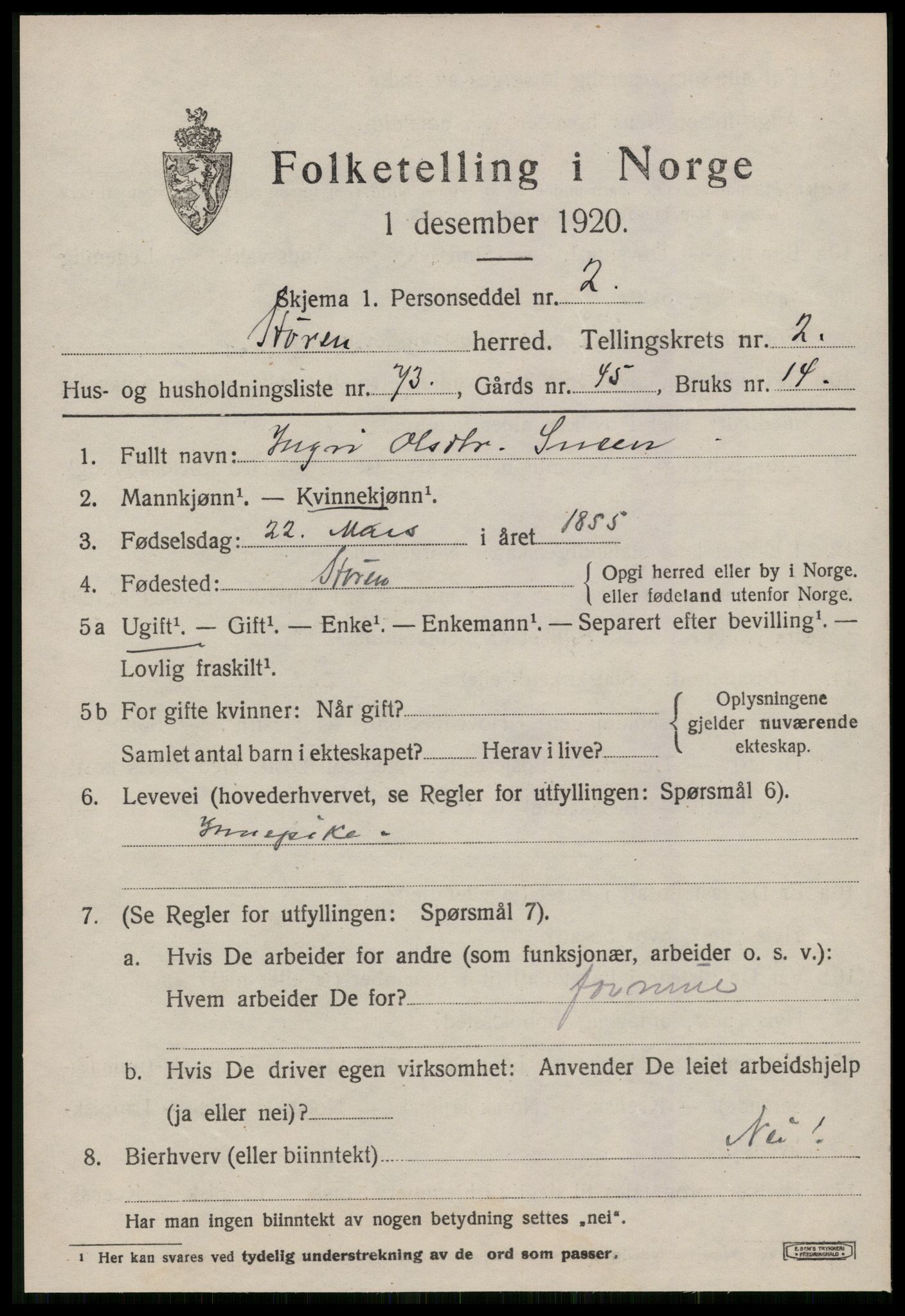 SAT, 1920 census for Støren, 1920, p. 2400