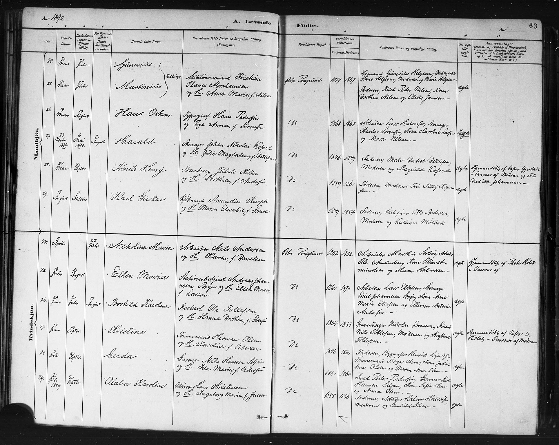 Porsgrunn kirkebøker , AV/SAKO-A-104/G/Gb/L0005: Parish register (copy) no. II 5, 1883-1915, p. 63