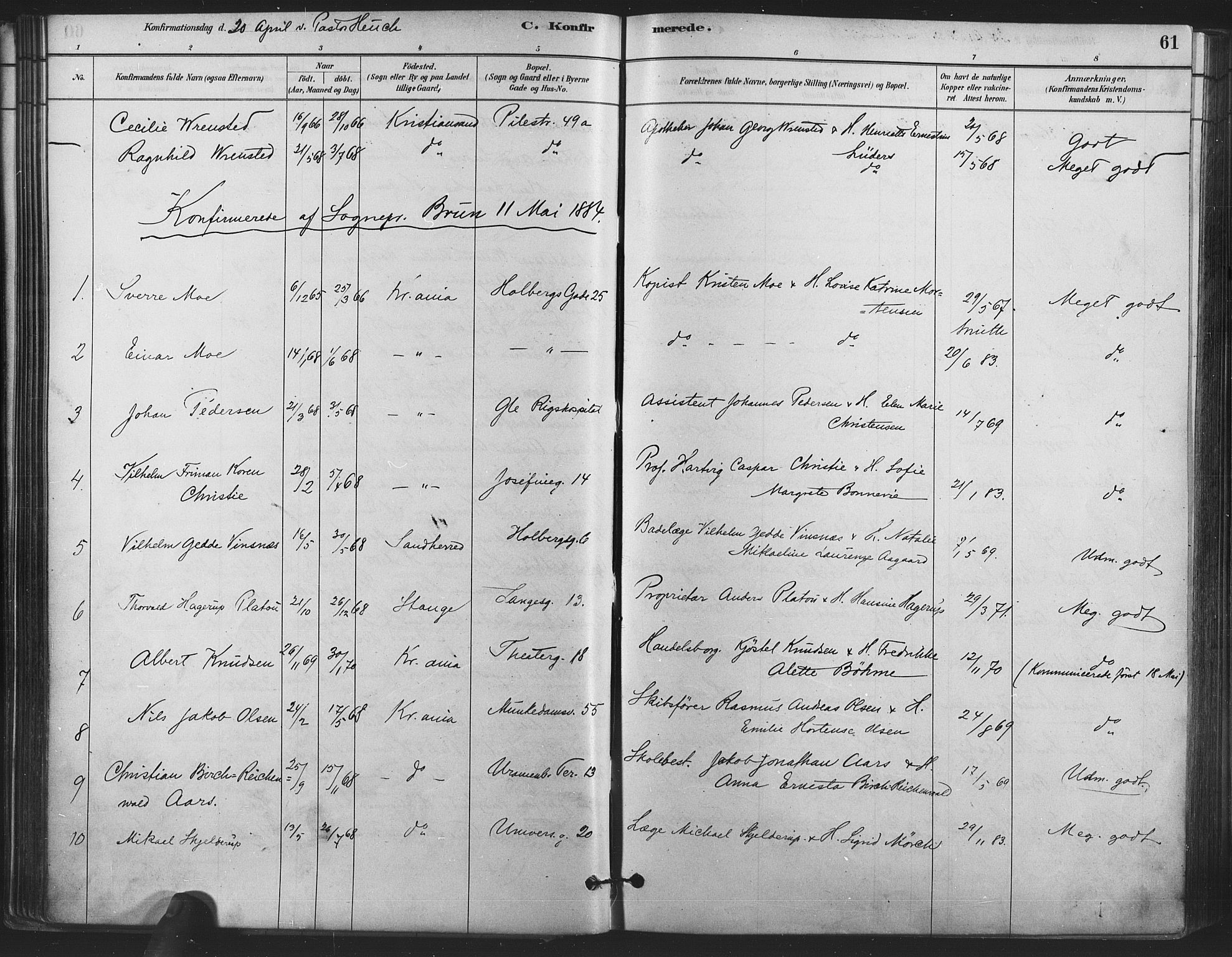 Trefoldighet prestekontor Kirkebøker, AV/SAO-A-10882/F/Fb/L0003: Parish register (official) no. II 3, 1881-1895, p. 61