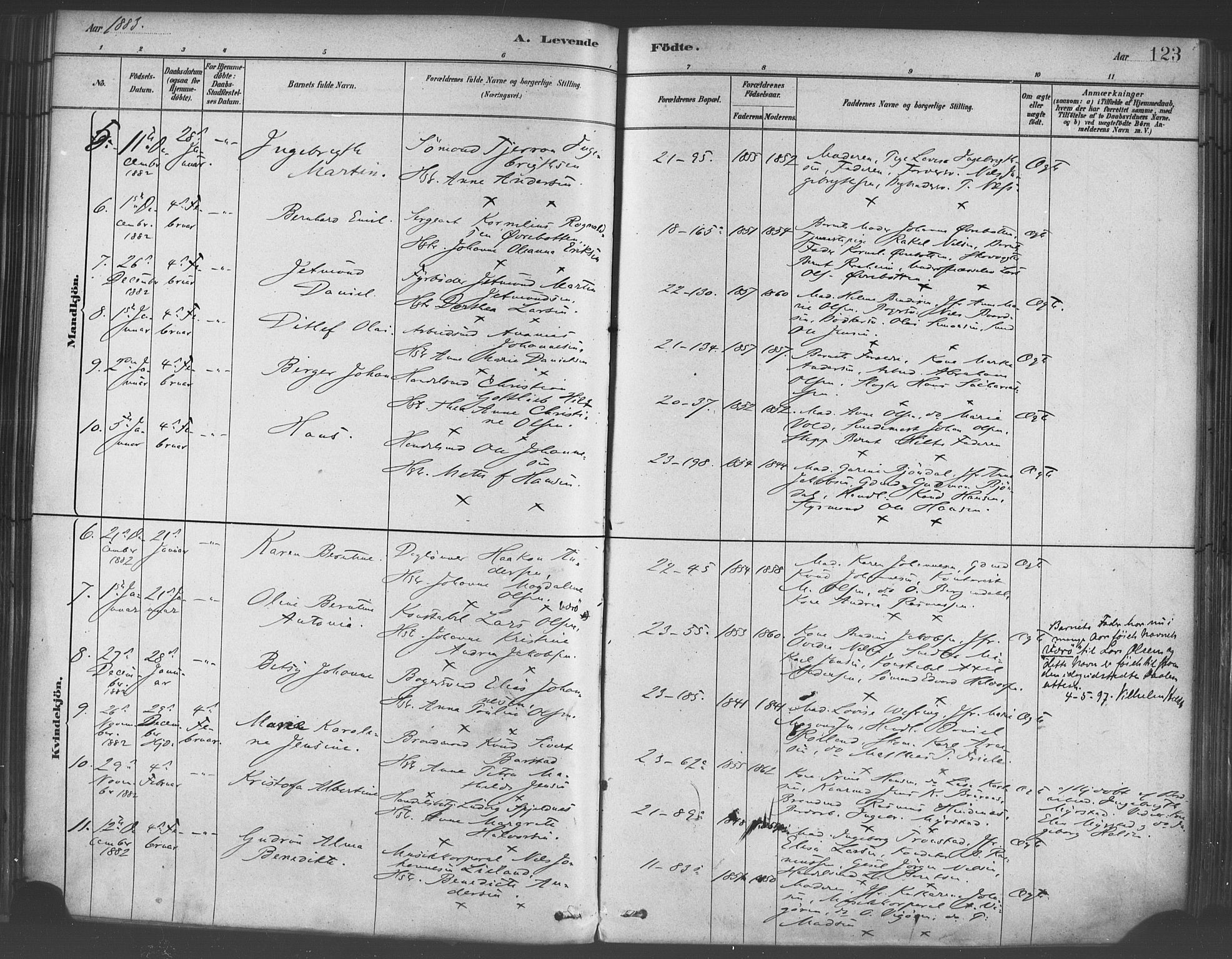 Korskirken sokneprestembete, AV/SAB-A-76101/H/Haa/L0021: Parish register (official) no. B 7, 1878-1889, p. 123