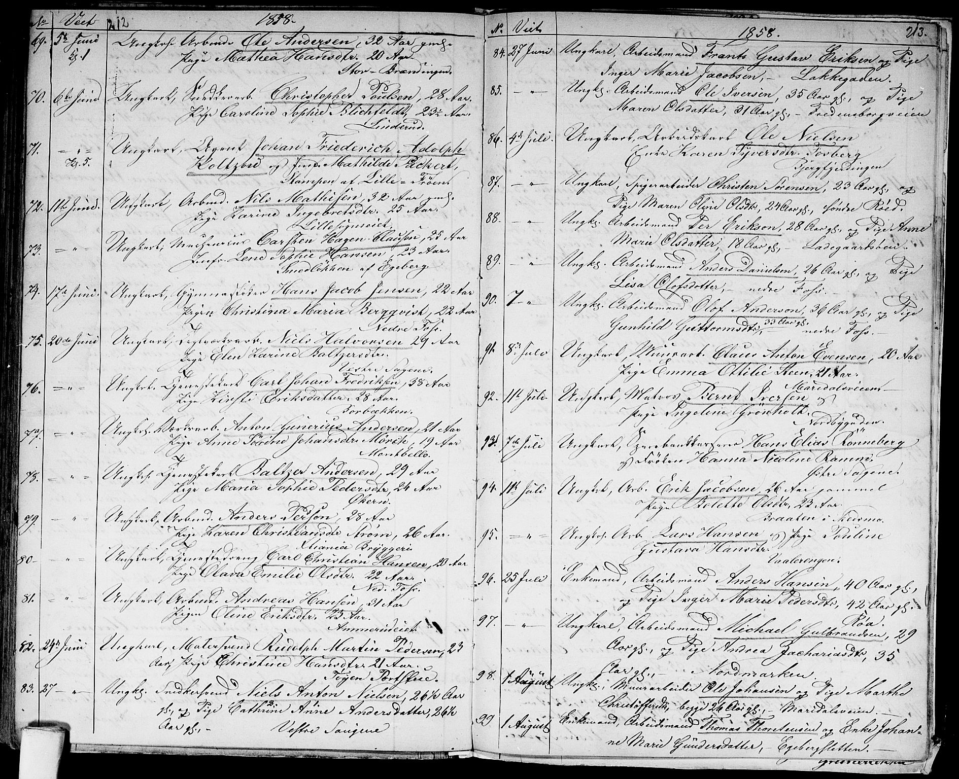 Aker prestekontor kirkebøker, AV/SAO-A-10861/G/L0011: Parish register (copy) no. 11, 1846-1859, p. 212-213