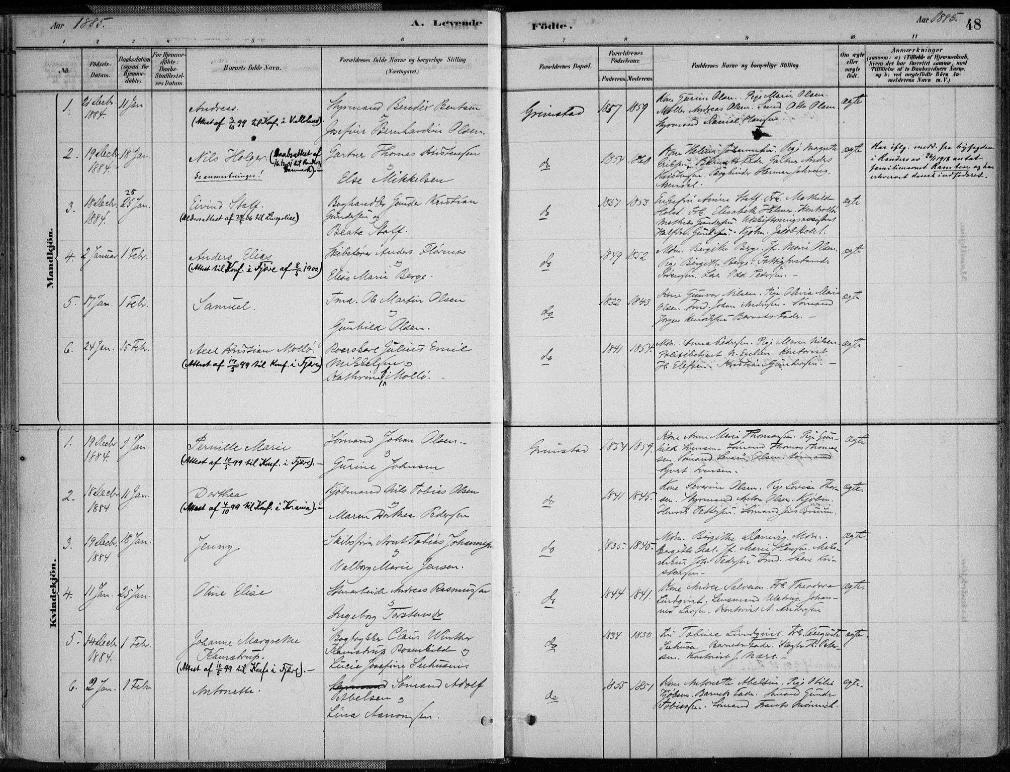 Grimstad sokneprestkontor, SAK/1111-0017/F/Fa/L0003: Parish register (official) no. A 2, 1882-1912, p. 48