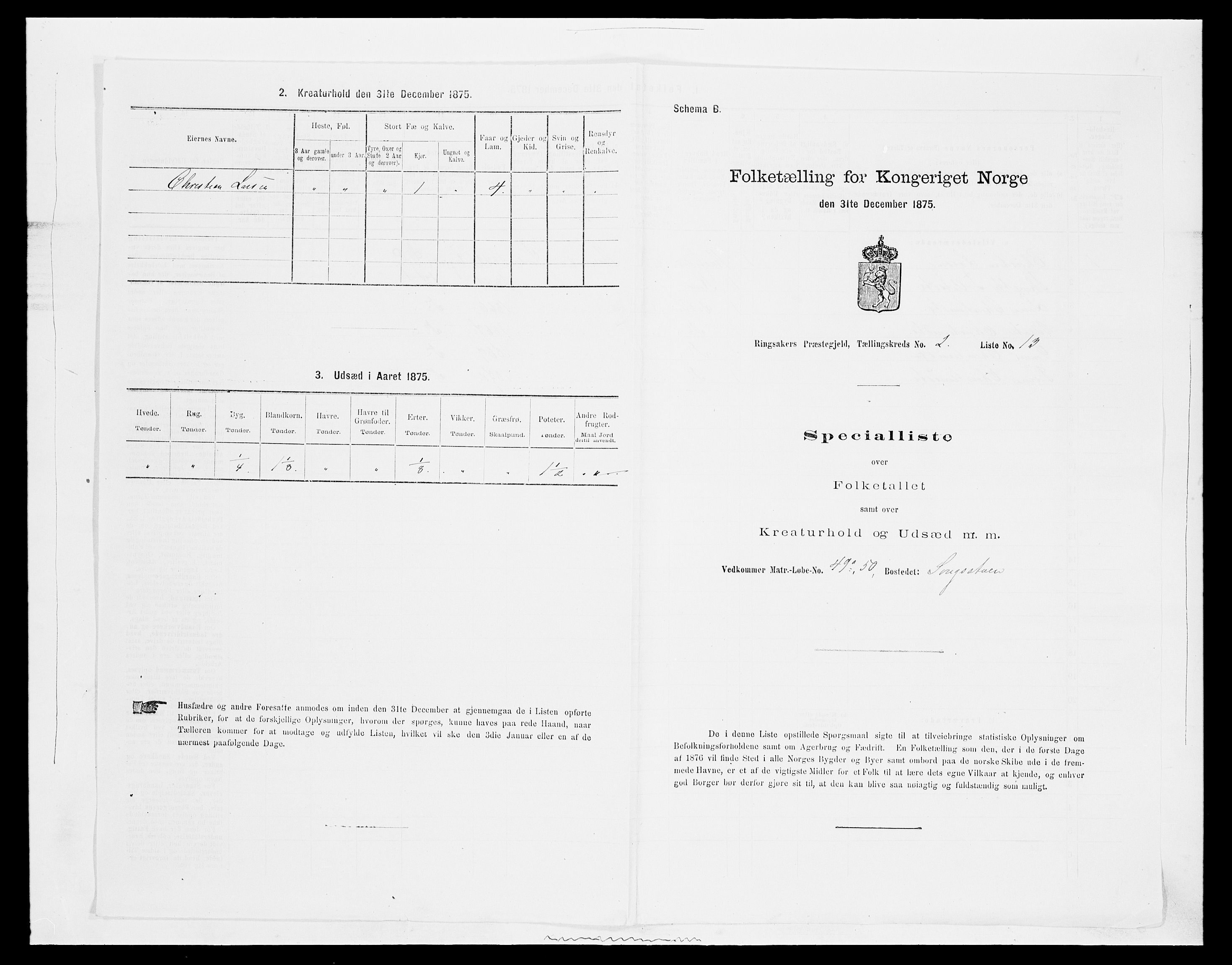 SAH, 1875 census for 0412P Ringsaker, 1875, p. 461