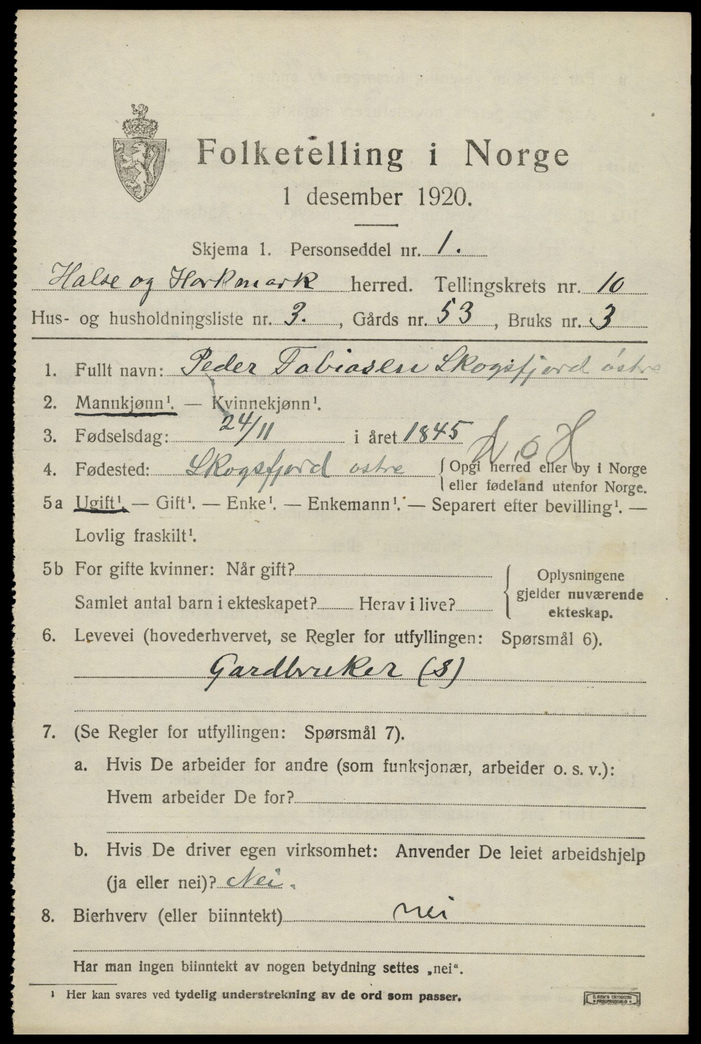 SAK, 1920 census for Halse og Harkmark, 1920, p. 5643