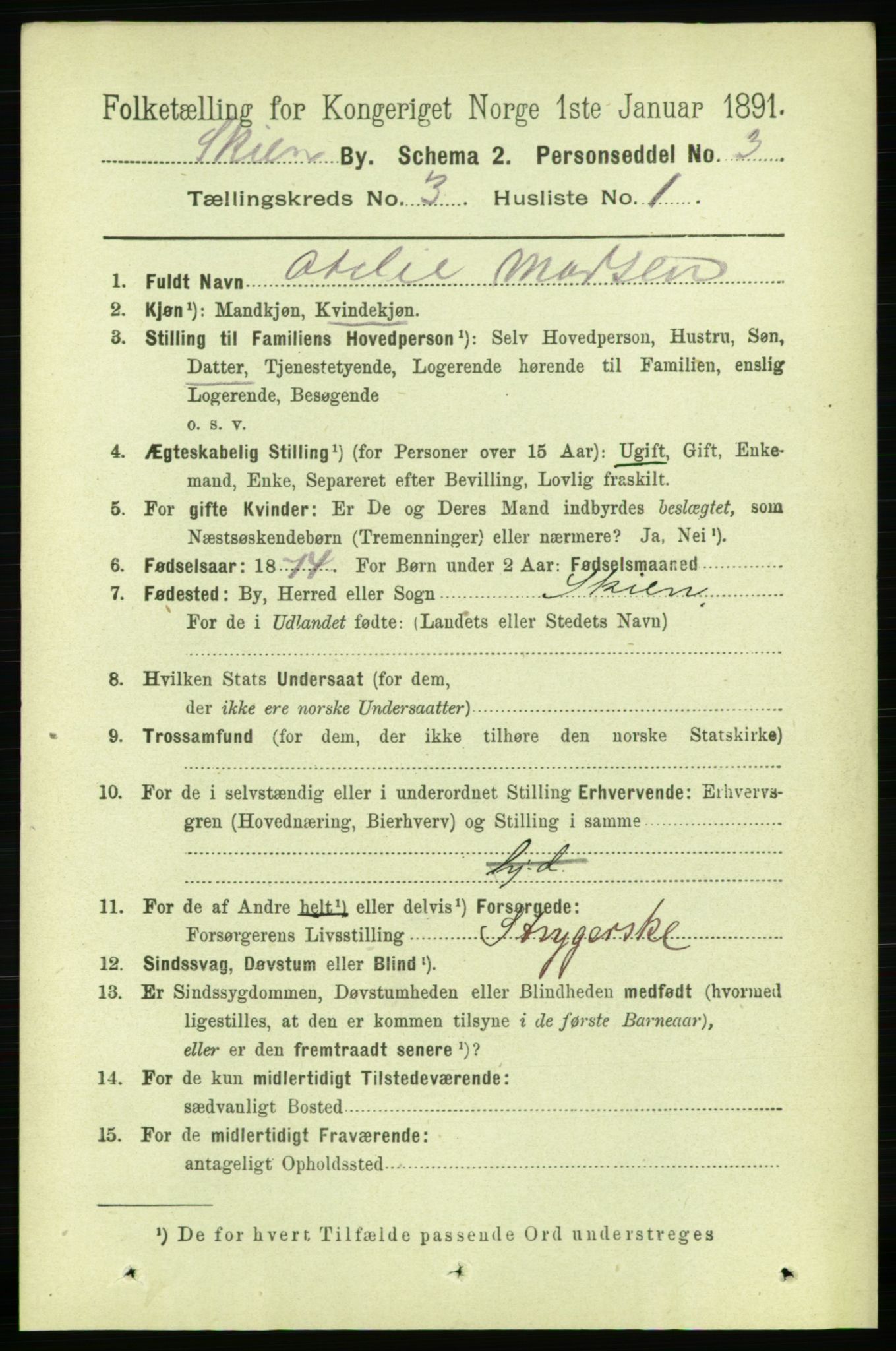 RA, 1891 census for 0806 Skien, 1891, p. 2467