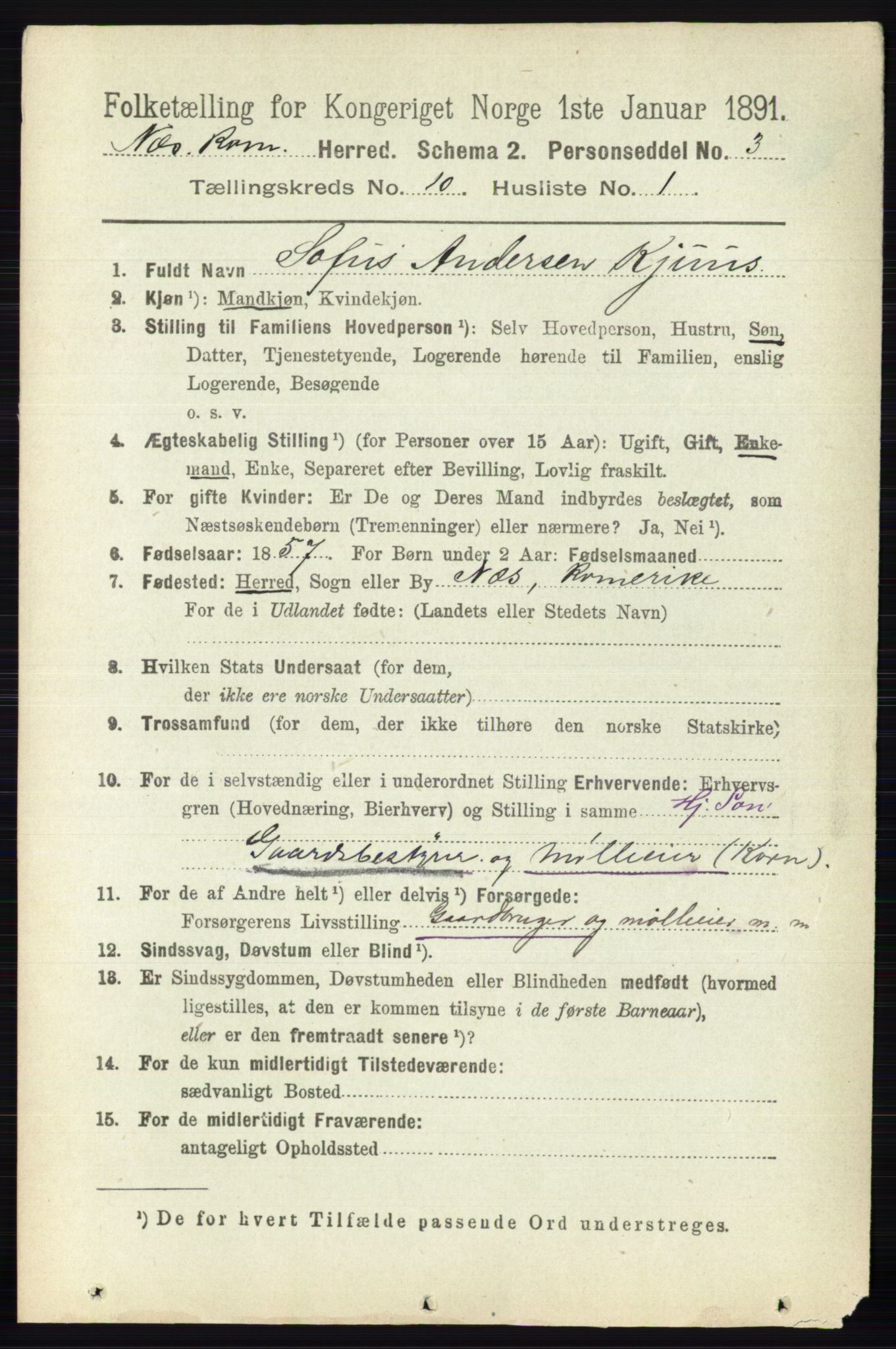 RA, 1891 census for 0236 Nes, 1891, p. 5792