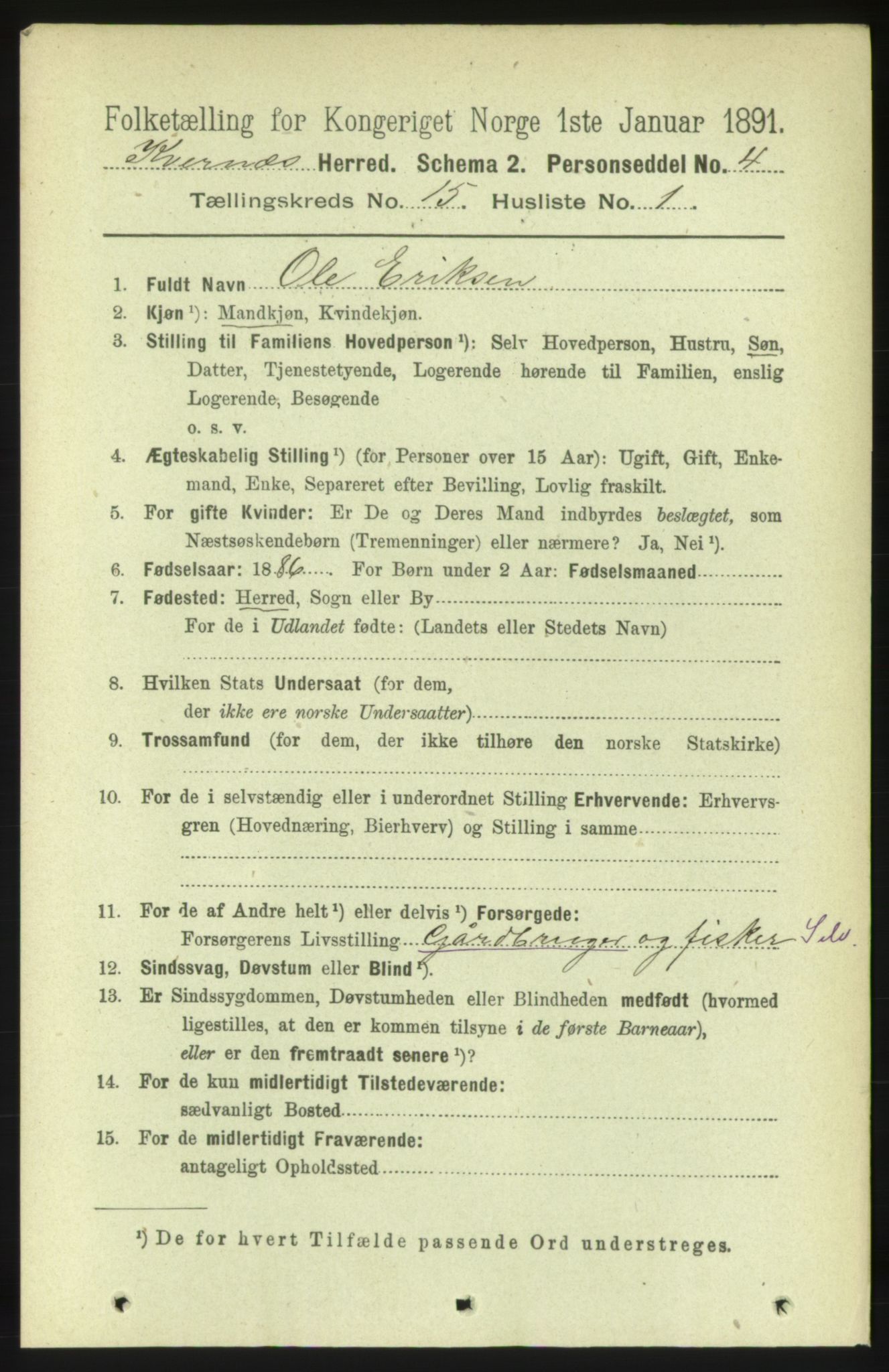 RA, 1891 census for 1553 Kvernes, 1891, p. 5954