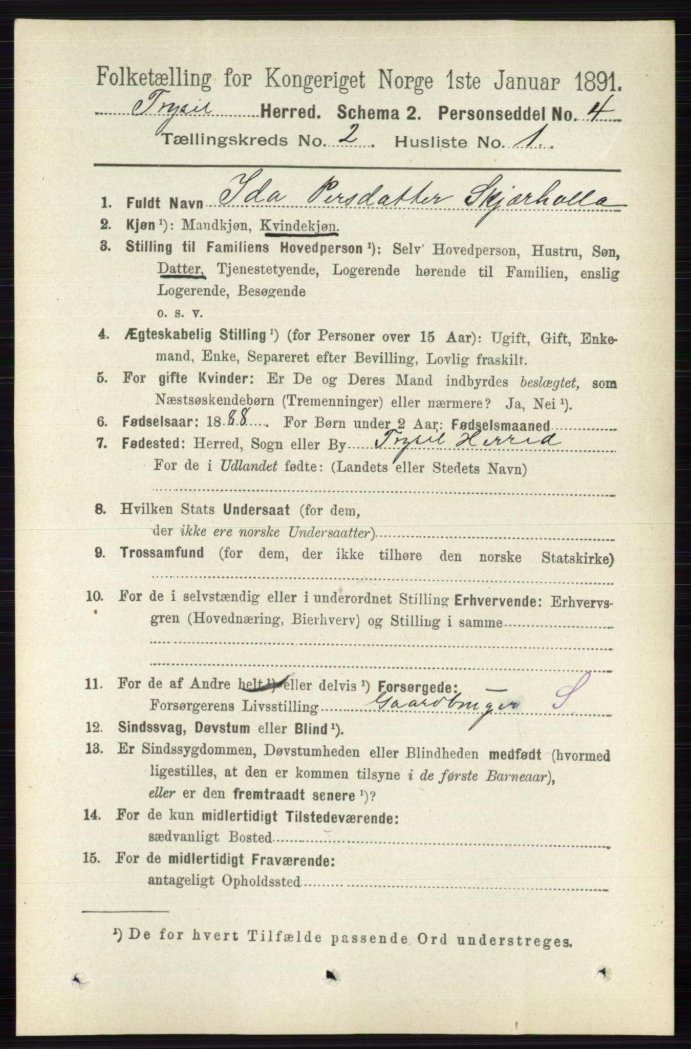 RA, 1891 census for 0428 Trysil, 1891, p. 727