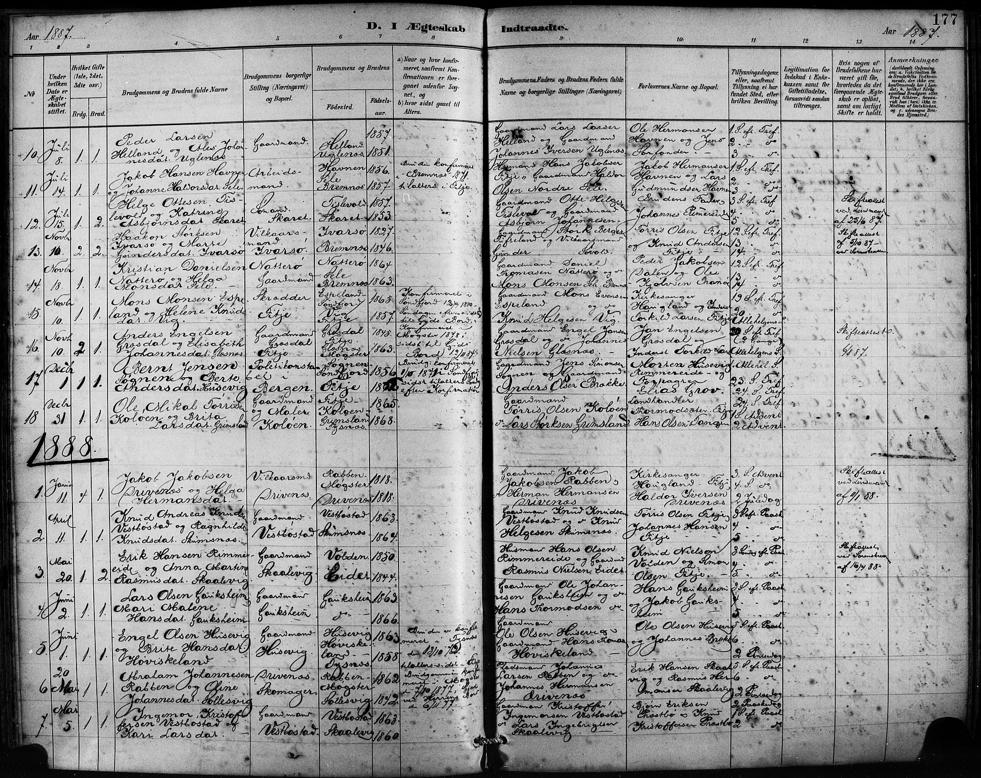 Fitjar sokneprestembete, SAB/A-99926: Parish register (official) no. A 2, 1882-1899, p. 177