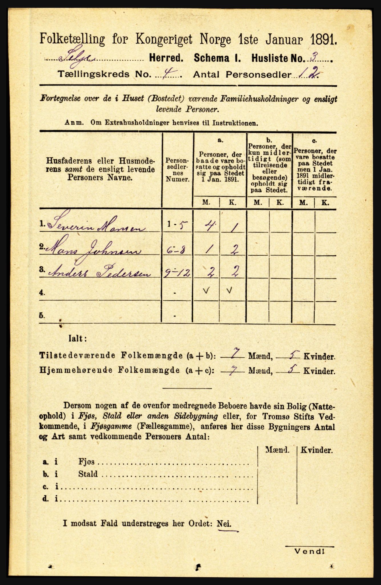 RA, 1891 census for 1441 Selje, 1891, p. 907