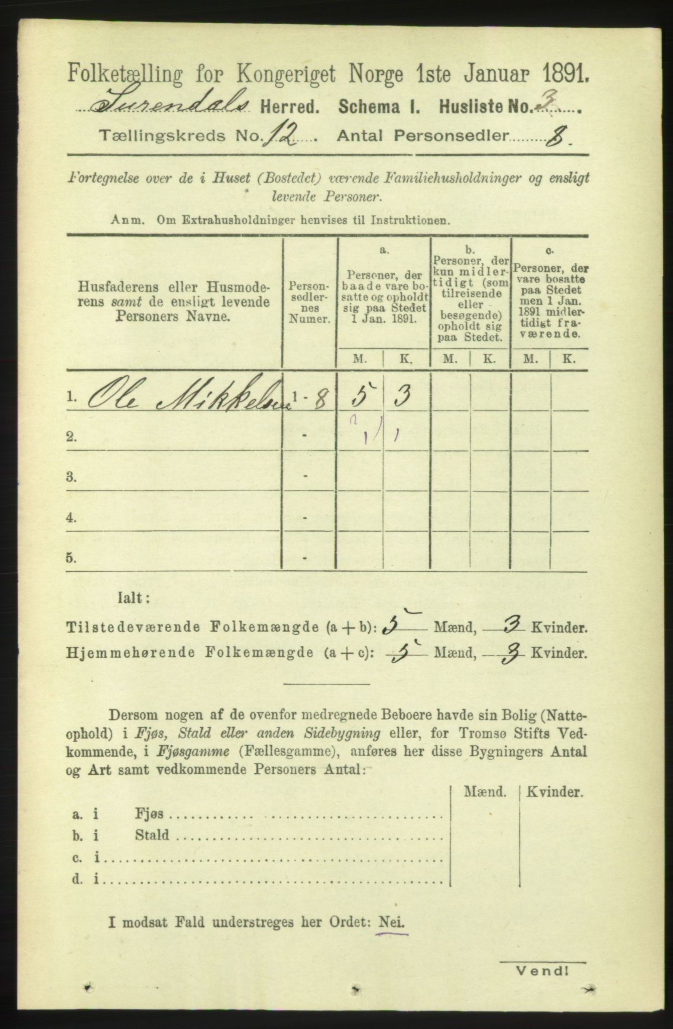 RA, 1891 census for 1566 Surnadal, 1891, p. 2831