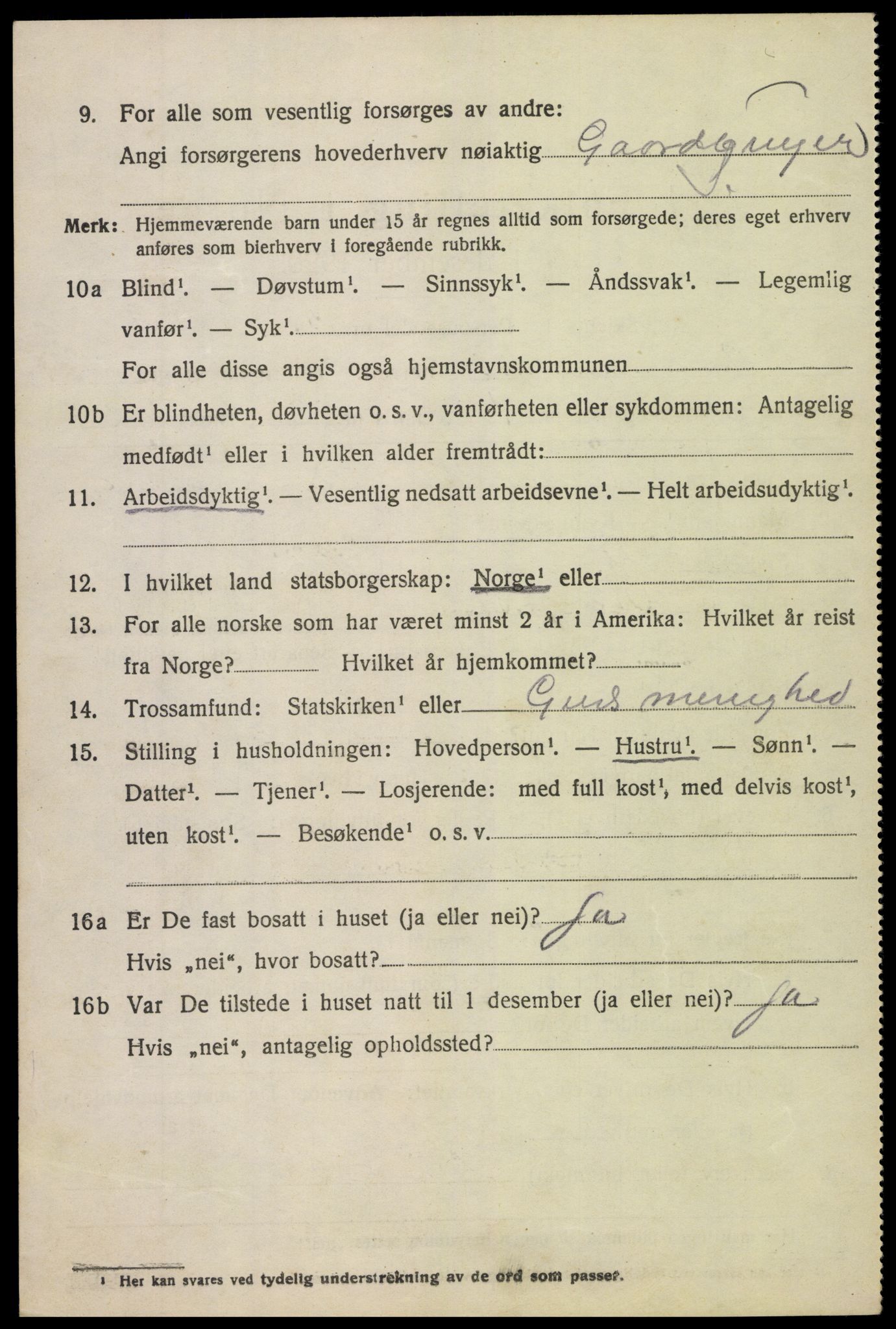 SAK, 1920 census for Vegårshei, 1920, p. 2459