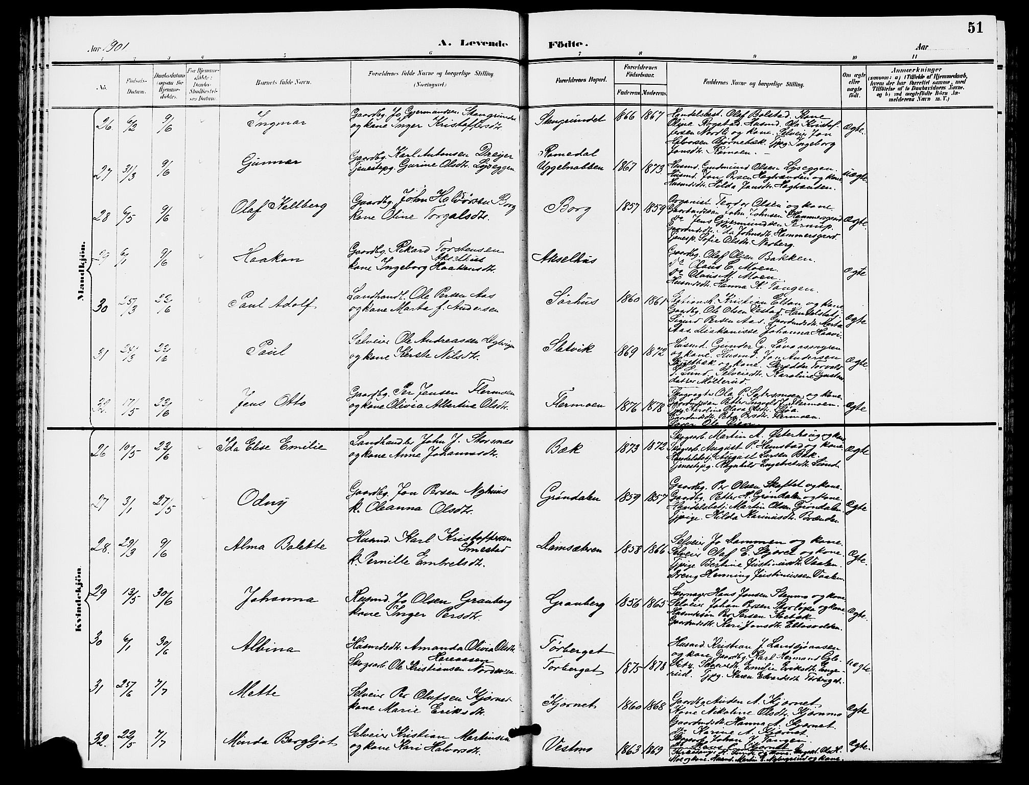 Trysil prestekontor, AV/SAH-PREST-046/H/Ha/Hab/L0006: Parish register (copy) no. 6, 1896-1912, p. 51