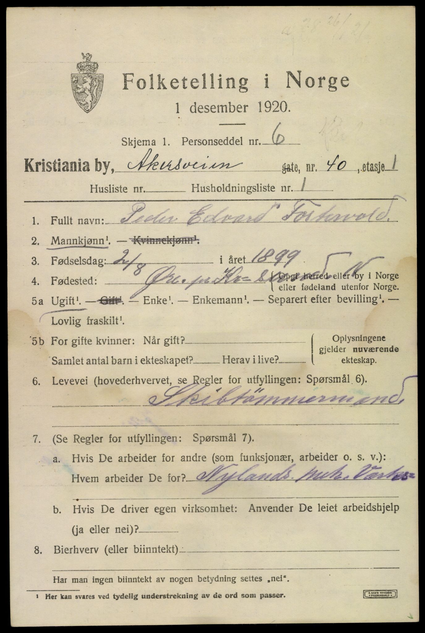 SAO, 1920 census for Kristiania, 1920, p. 140895