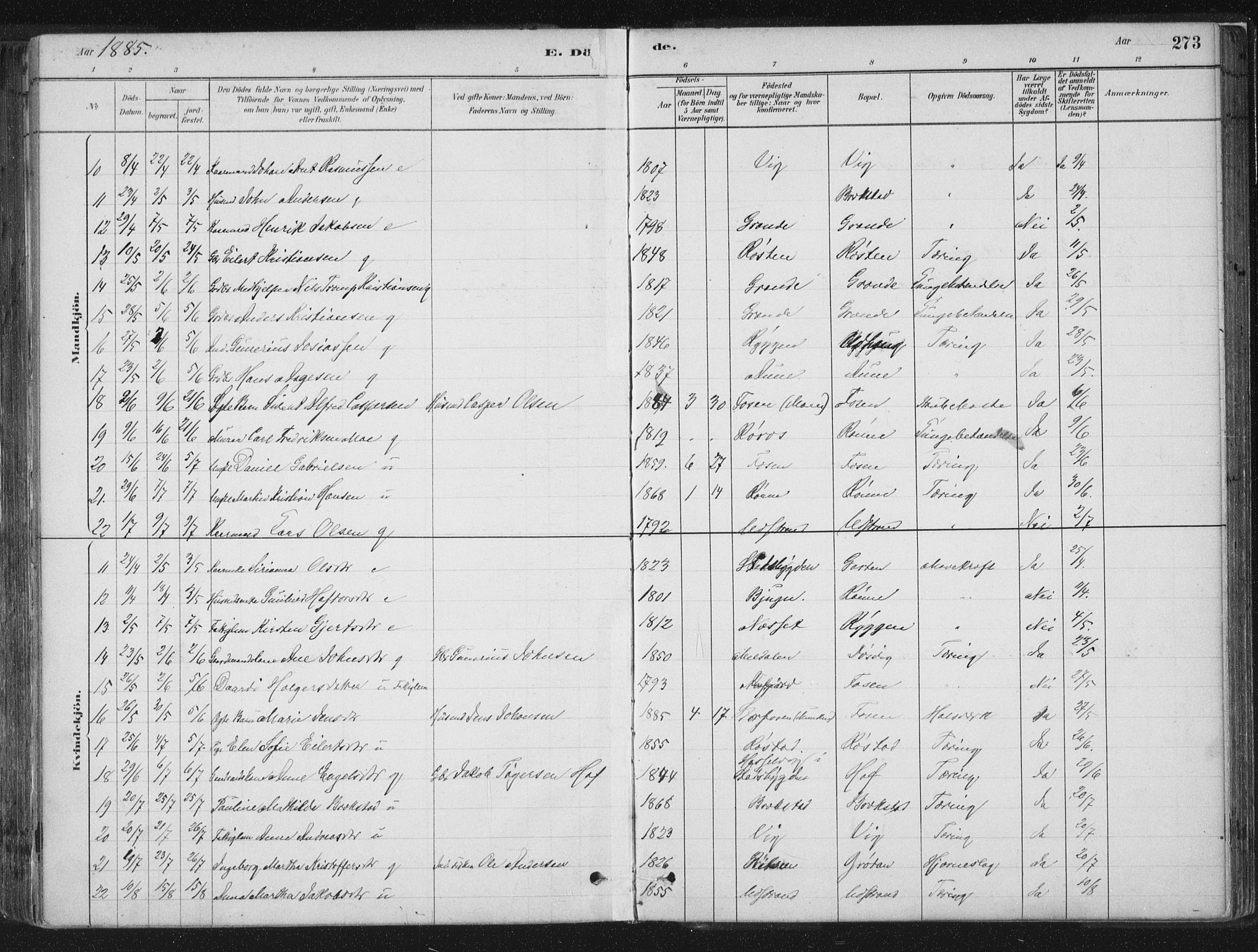 Ministerialprotokoller, klokkerbøker og fødselsregistre - Sør-Trøndelag, SAT/A-1456/659/L0739: Parish register (official) no. 659A09, 1879-1893, p. 273