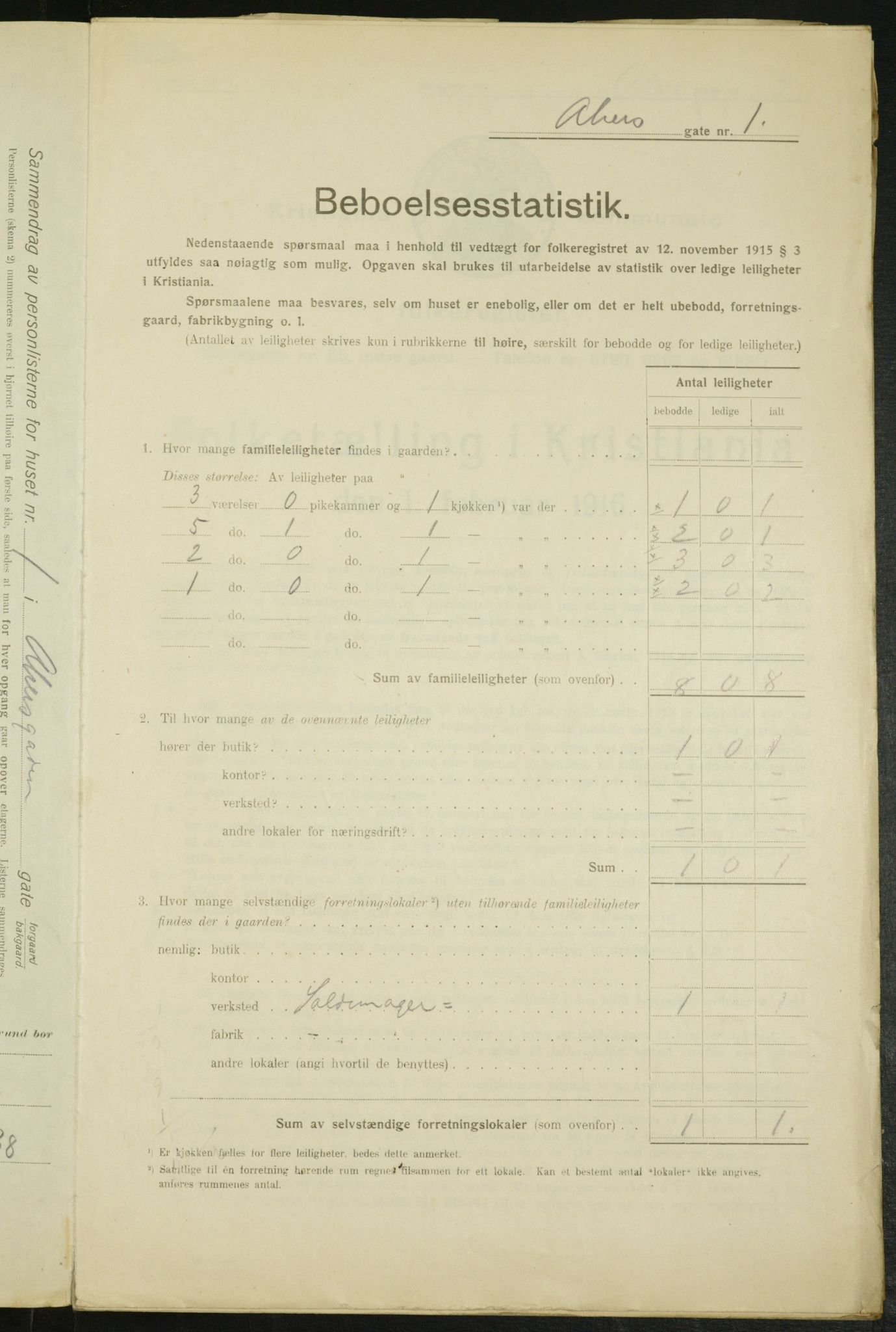 OBA, Municipal Census 1916 for Kristiania, 1916, p. 320