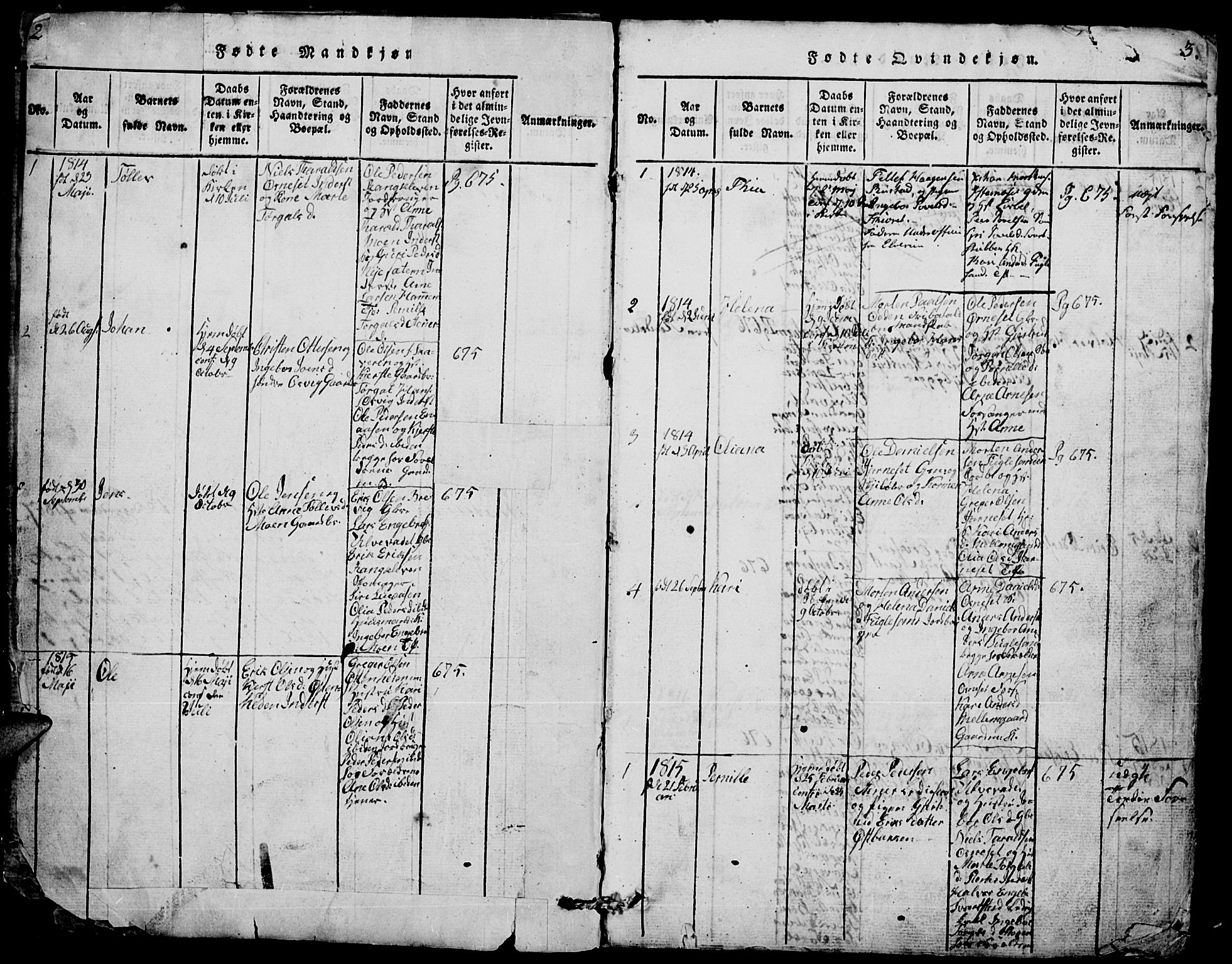 Trysil prestekontor, SAH/PREST-046/H/Ha/Hab/L0005: Parish register (copy) no. 5, 1814-1877, p. 2-3