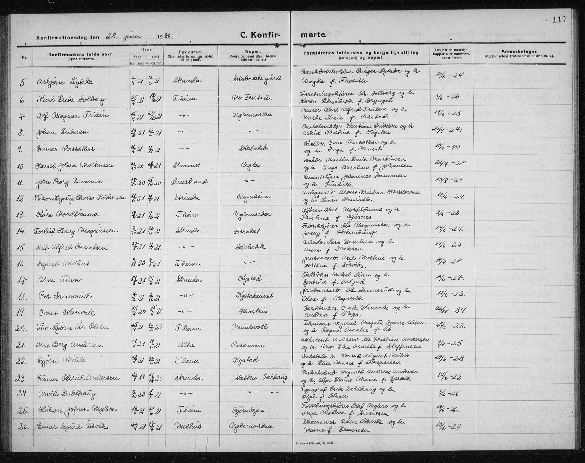 Ministerialprotokoller, klokkerbøker og fødselsregistre - Sør-Trøndelag, AV/SAT-A-1456/611/L0356: Parish register (copy) no. 611C04, 1914-1938, p. 117