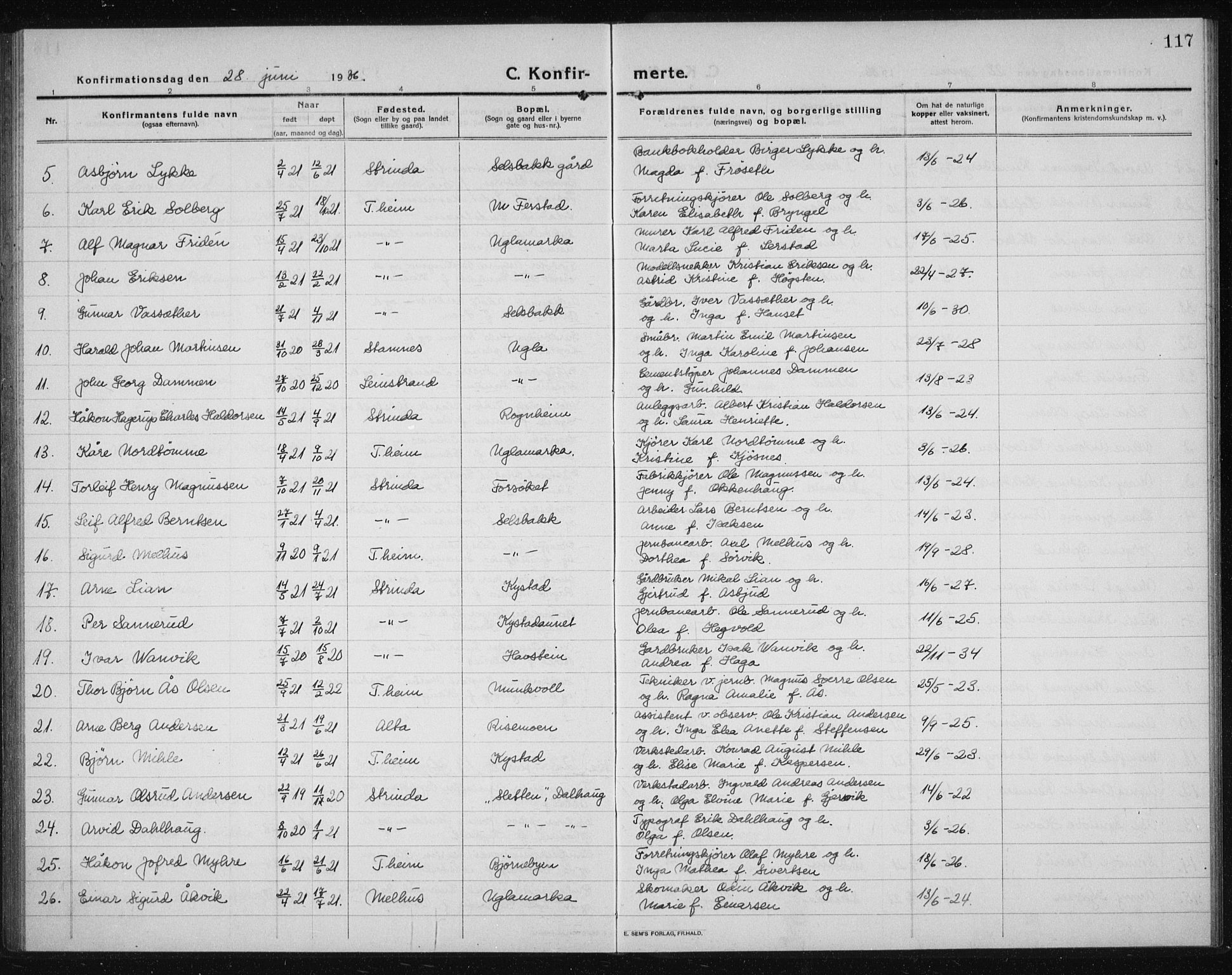 Ministerialprotokoller, klokkerbøker og fødselsregistre - Sør-Trøndelag, AV/SAT-A-1456/611/L0356: Parish register (copy) no. 611C04, 1914-1938, p. 117