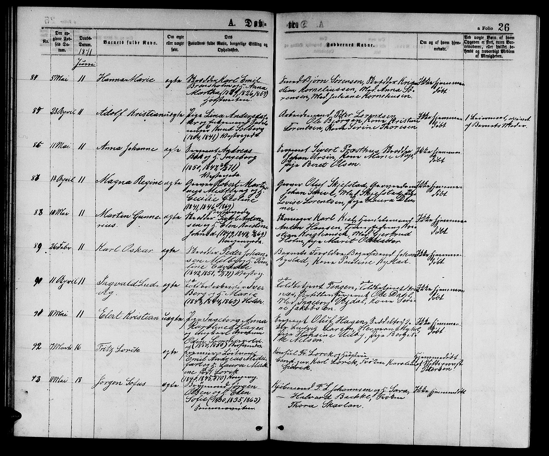 Ministerialprotokoller, klokkerbøker og fødselsregistre - Sør-Trøndelag, AV/SAT-A-1456/601/L0088: Parish register (copy) no. 601C06, 1870-1878, p. 26