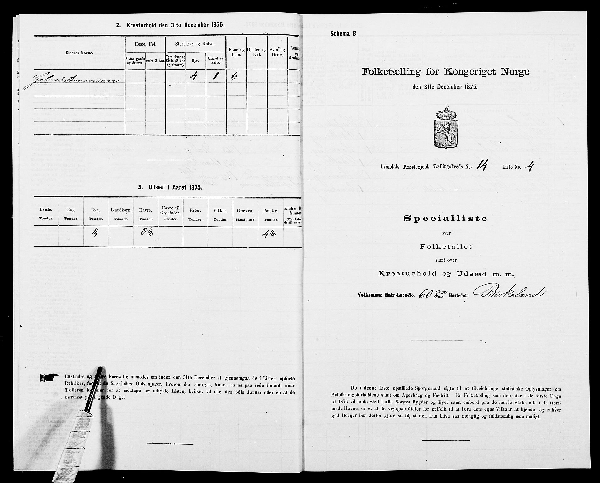 SAK, 1875 census for 1032P Lyngdal, 1875, p. 2021