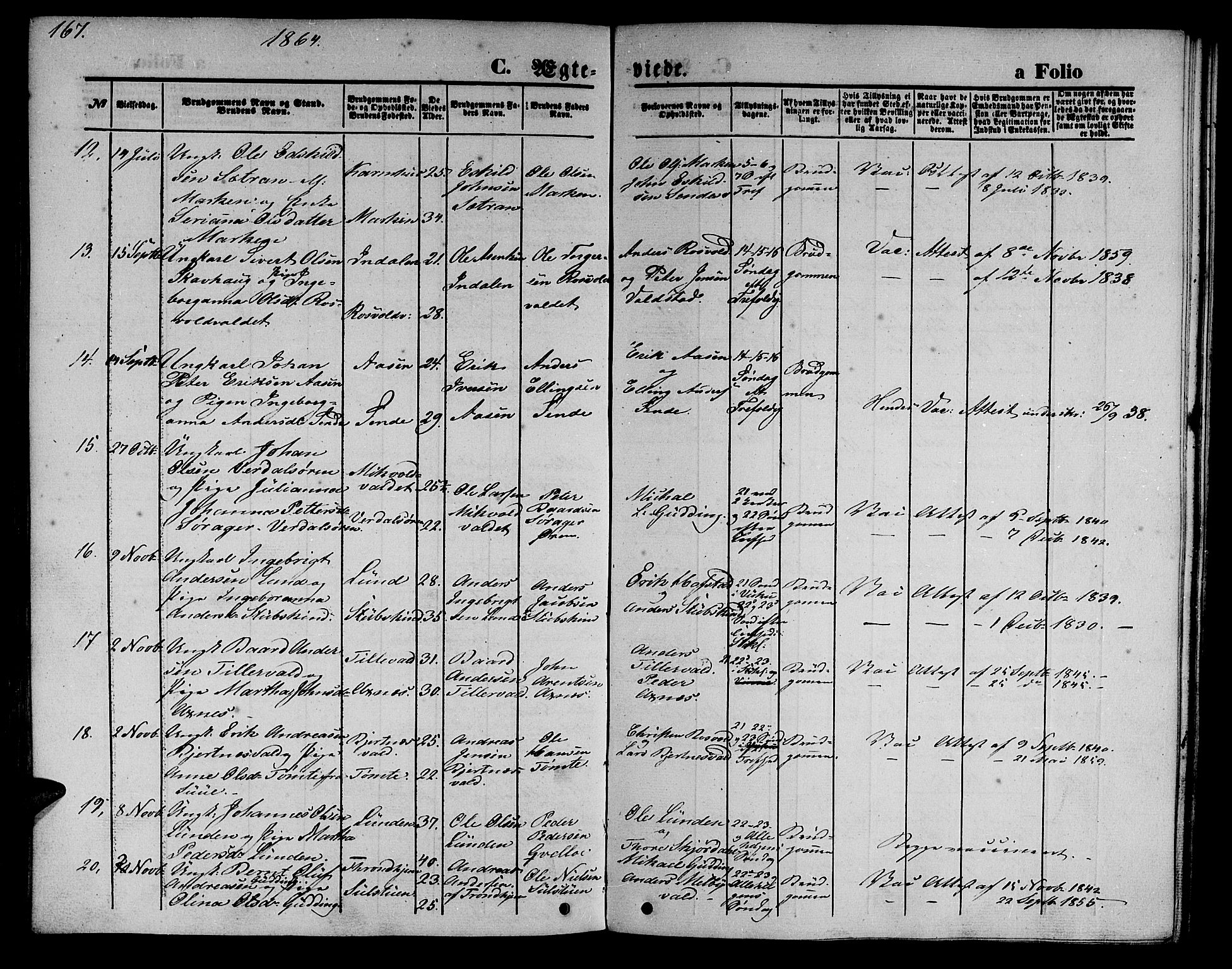 Ministerialprotokoller, klokkerbøker og fødselsregistre - Nord-Trøndelag, AV/SAT-A-1458/723/L0254: Parish register (copy) no. 723C02, 1858-1868, p. 167