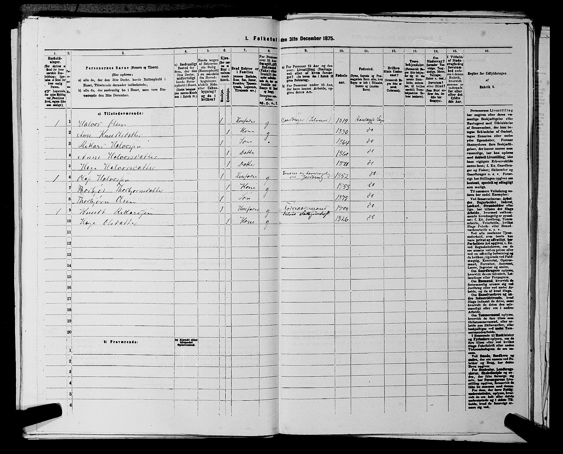 SAKO, 1875 census for 0835P Rauland, 1875, p. 217