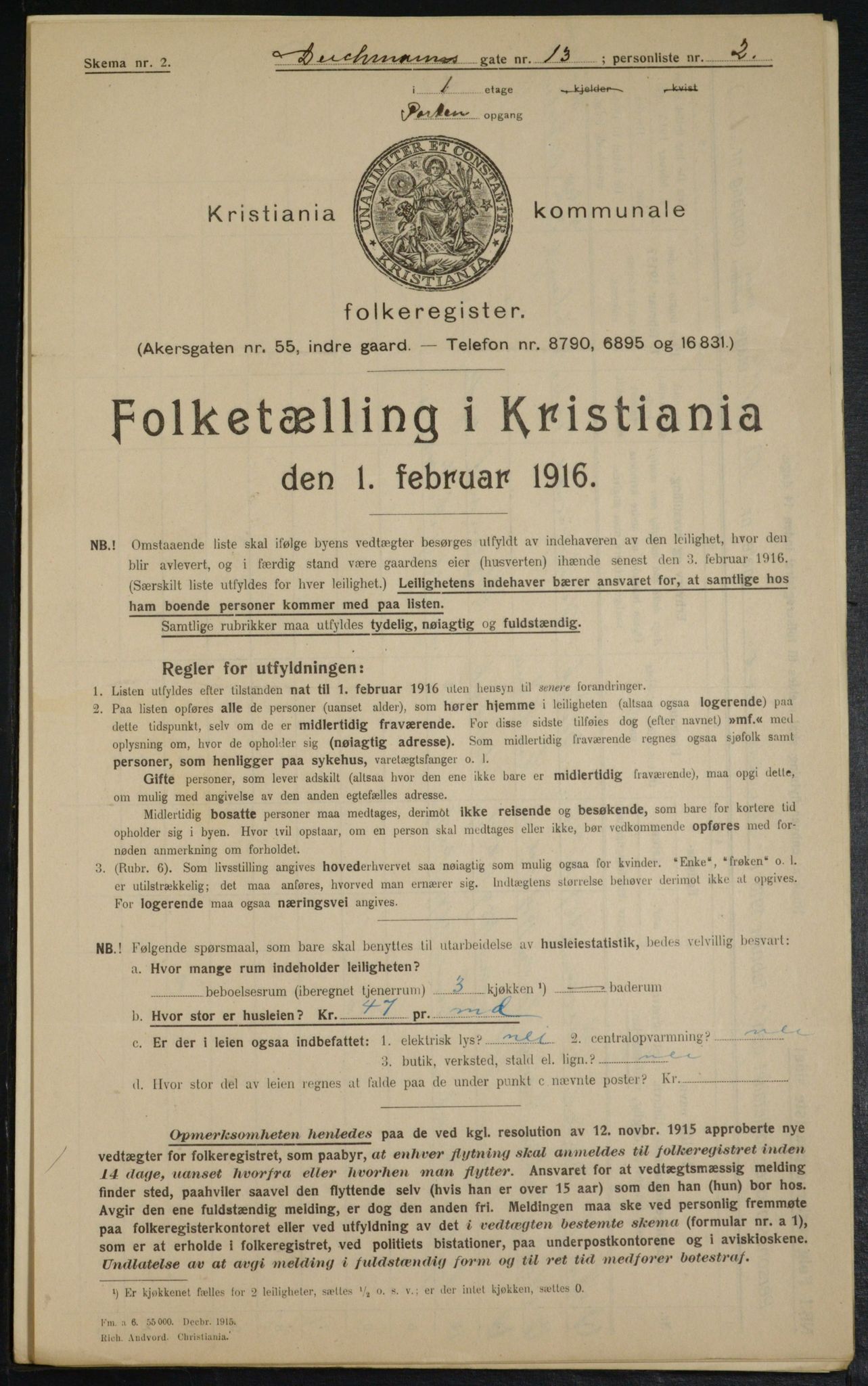 OBA, Municipal Census 1916 for Kristiania, 1916, p. 15707