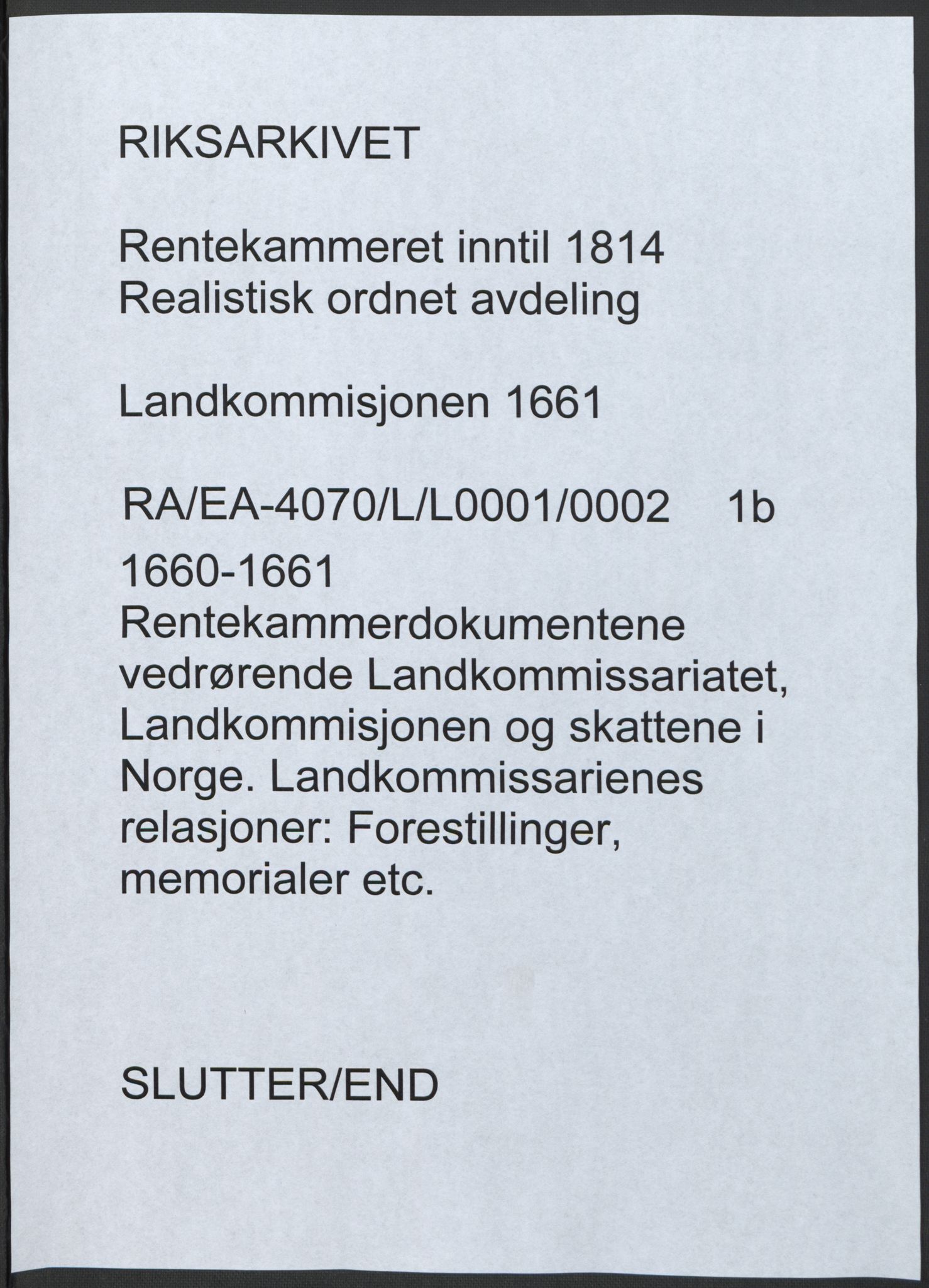 Rentekammeret inntil 1814, Realistisk ordnet avdeling, AV/RA-EA-4070/L/L0001/0002: Rentekammerdokumentene vedrørende Landkommissariatet, Landkommisjonen og skattene i Norge. Landkommissarienes relasjoner: / Forestillinger, memorialer etc., 1660-1661