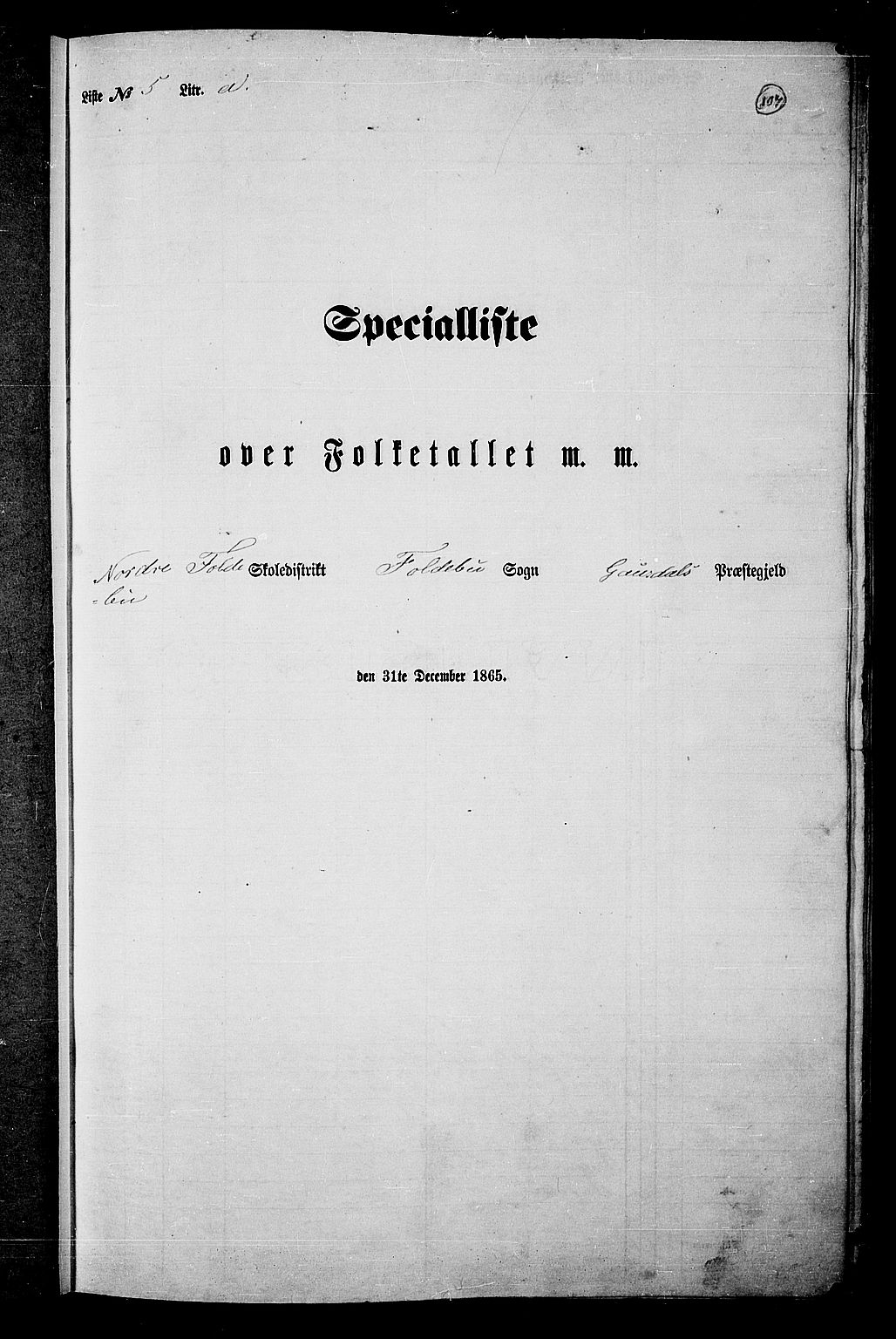 RA, 1865 census for Gausdal, 1865, p. 92