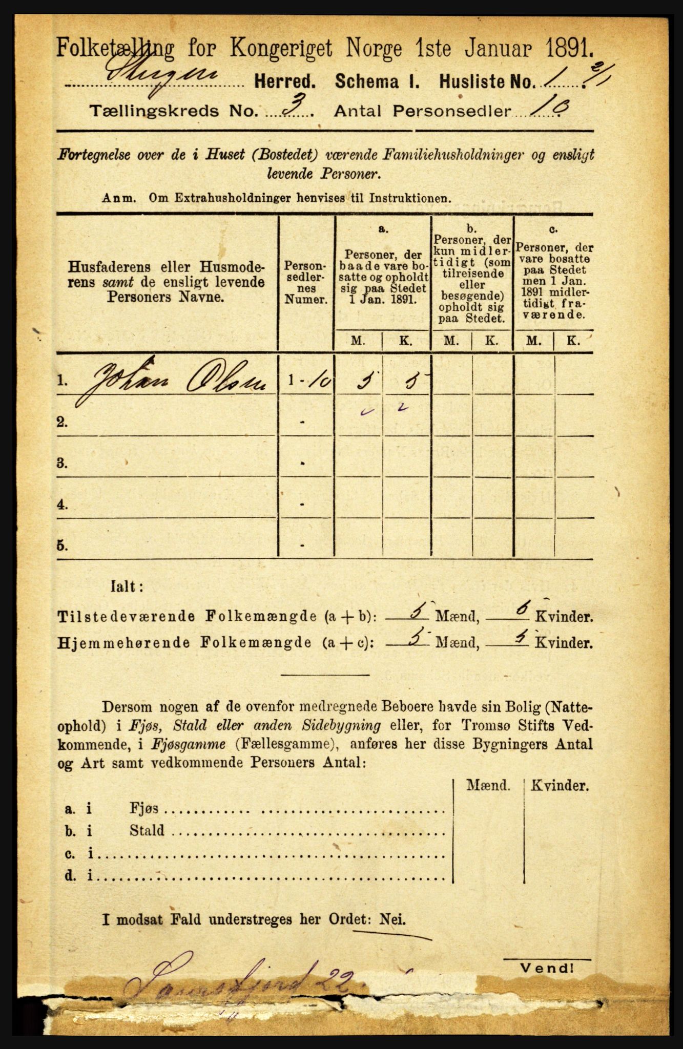 RA, 1891 census for 1848 Steigen, 1891, p. 863