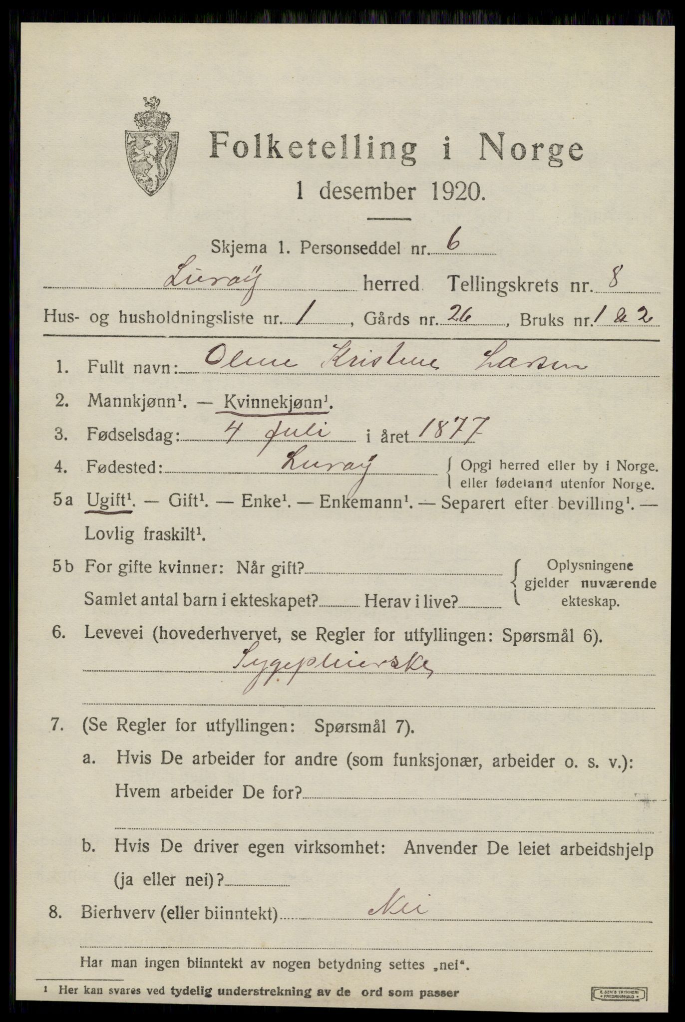 SAT, 1920 census for Lurøy, 1920, p. 3865