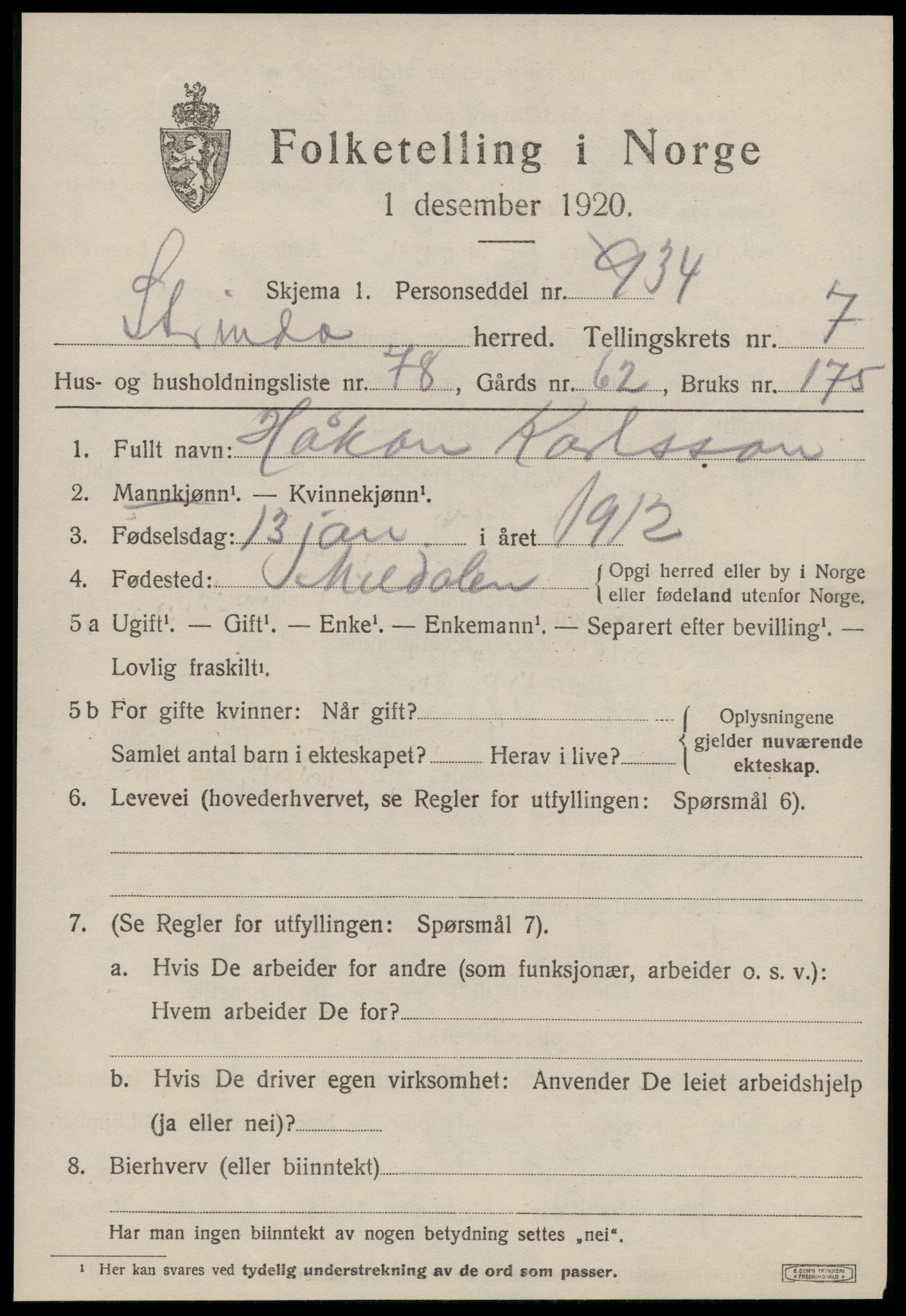 SAT, 1920 census for Strinda, 1920, p. 19758