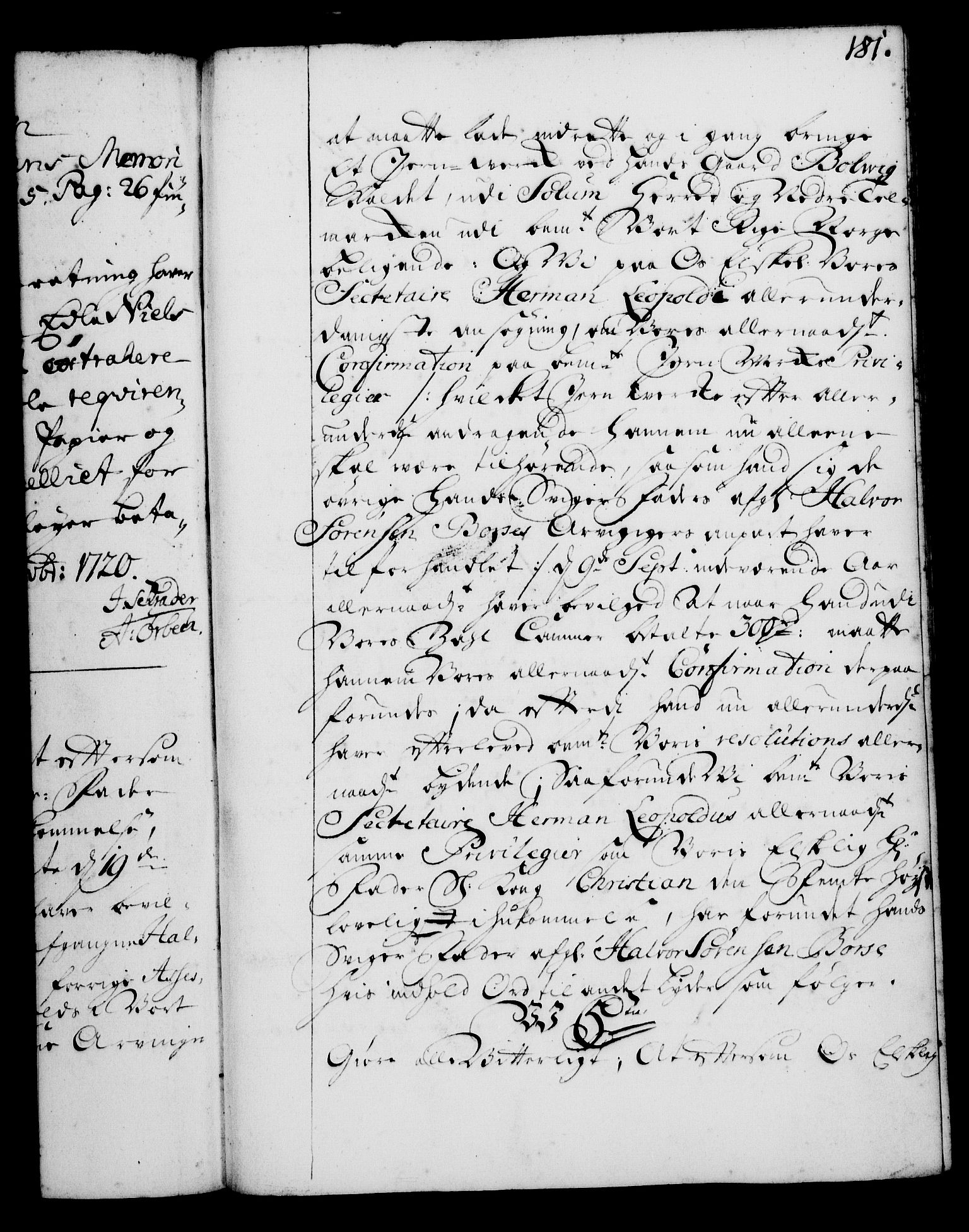 Rentekammeret, Kammerkanselliet, AV/RA-EA-3111/G/Gg/Gga/L0001: Norsk ekspedisjonsprotokoll med register (merket RK 53.1), 1720-1723, p. 181