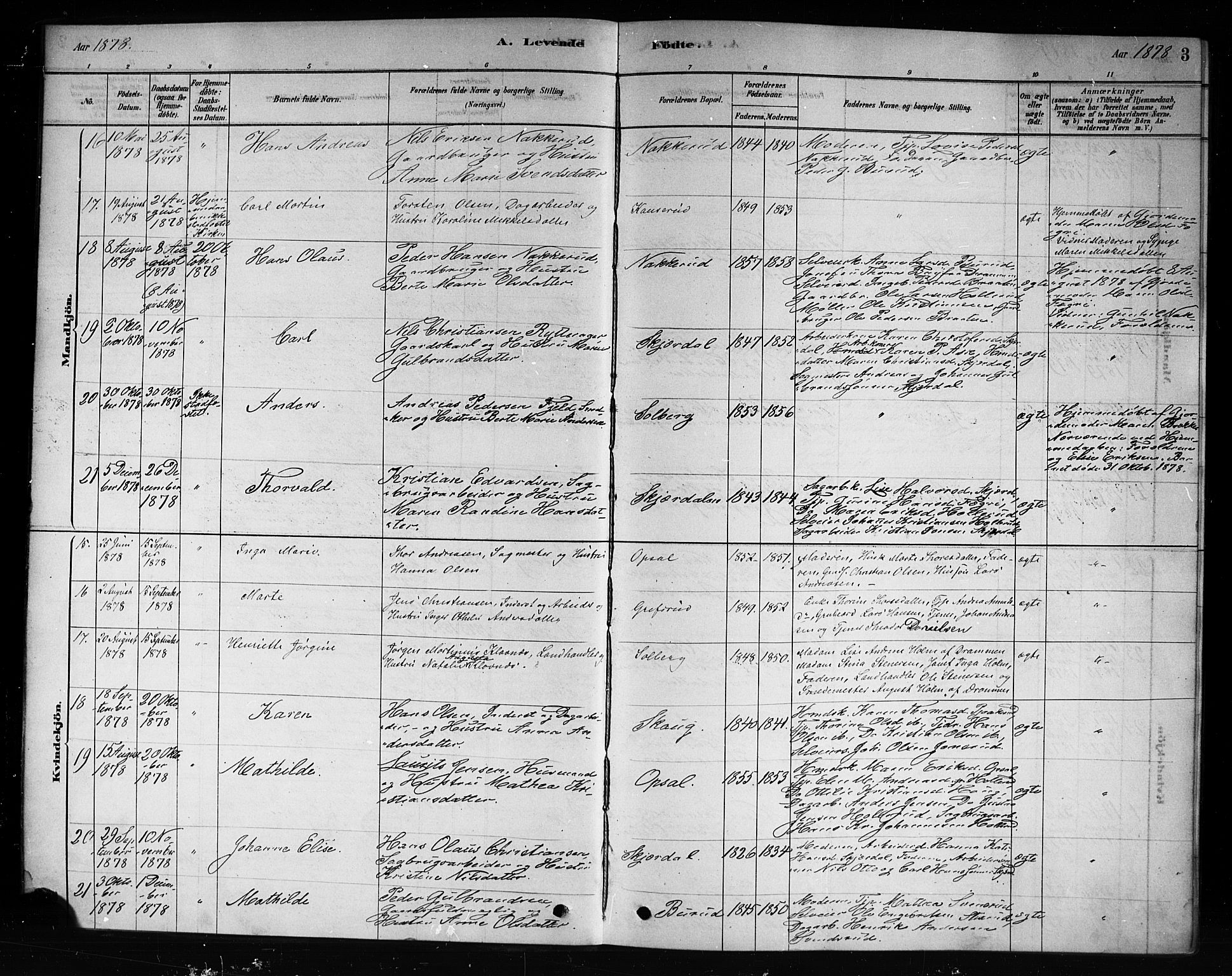 Hole kirkebøker, AV/SAKO-A-228/F/Fb/L0001: Parish register (official) no. II 1, 1878-1891, p. 3