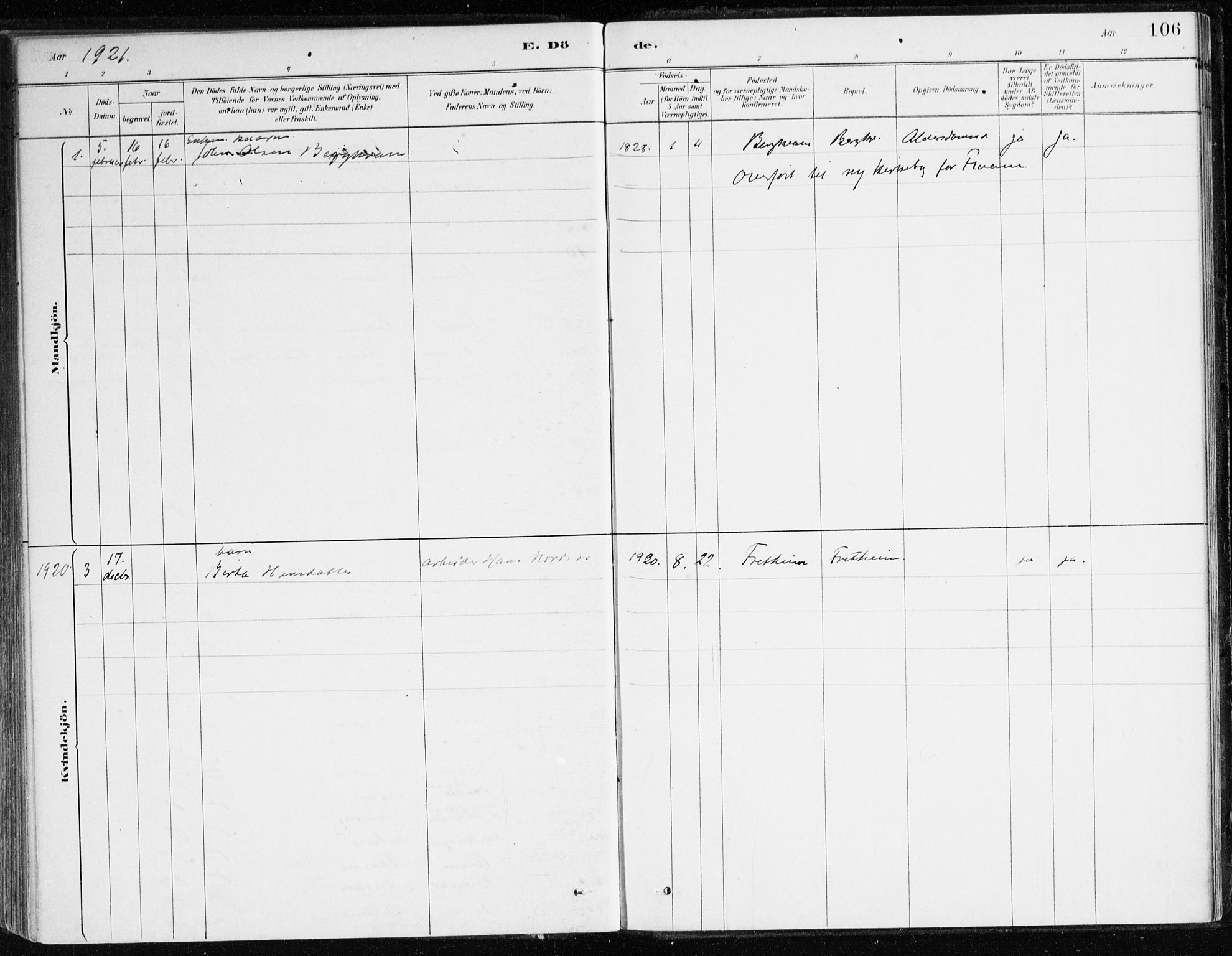 Aurland sokneprestembete, AV/SAB-A-99937/H/Ha/Hac/L0001: Parish register (official) no. C 1, 1880-1921, p. 106