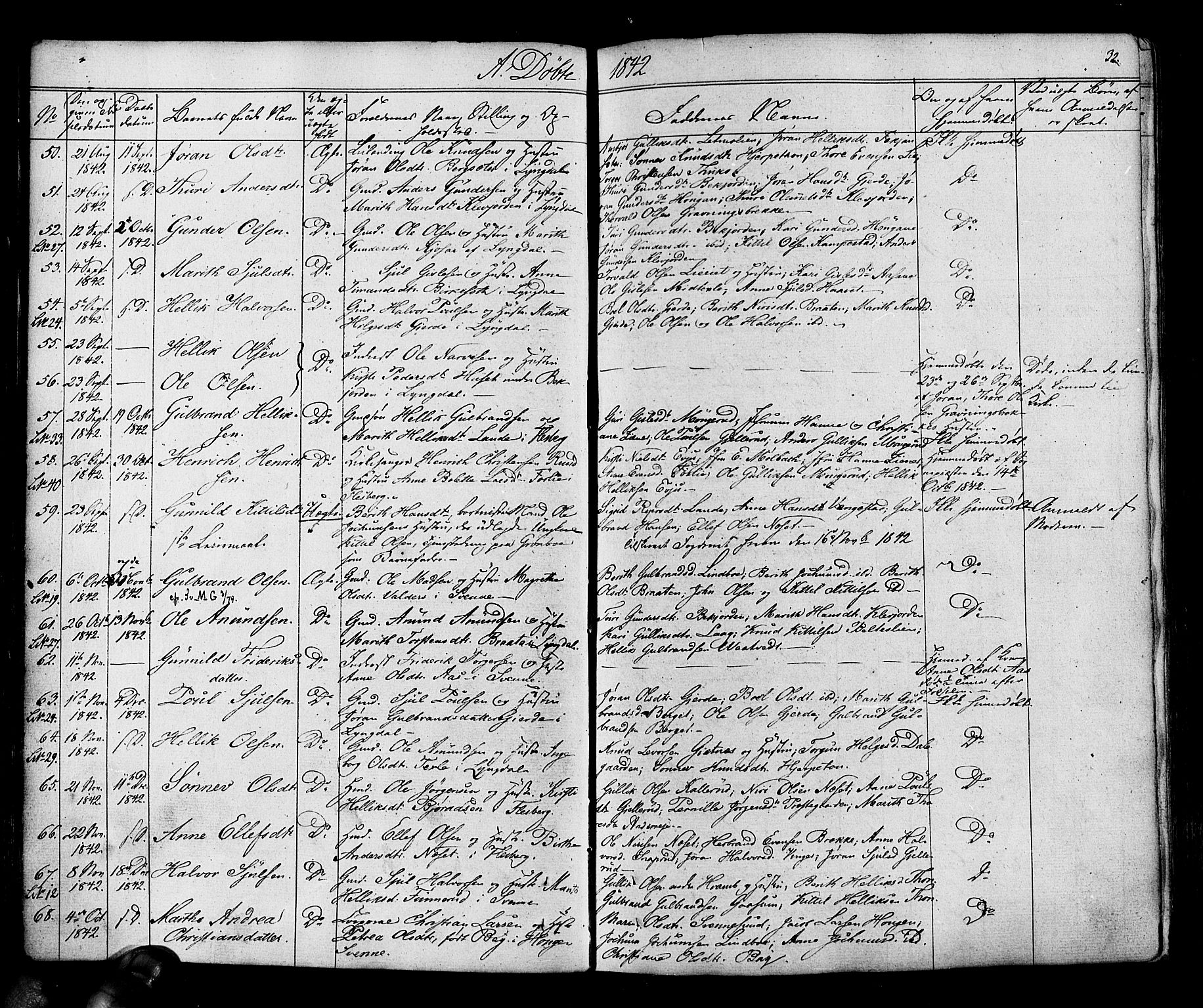 Flesberg kirkebøker, AV/SAKO-A-18/F/Fa/L0006: Parish register (official) no. I 6, 1834-1860, p. 32