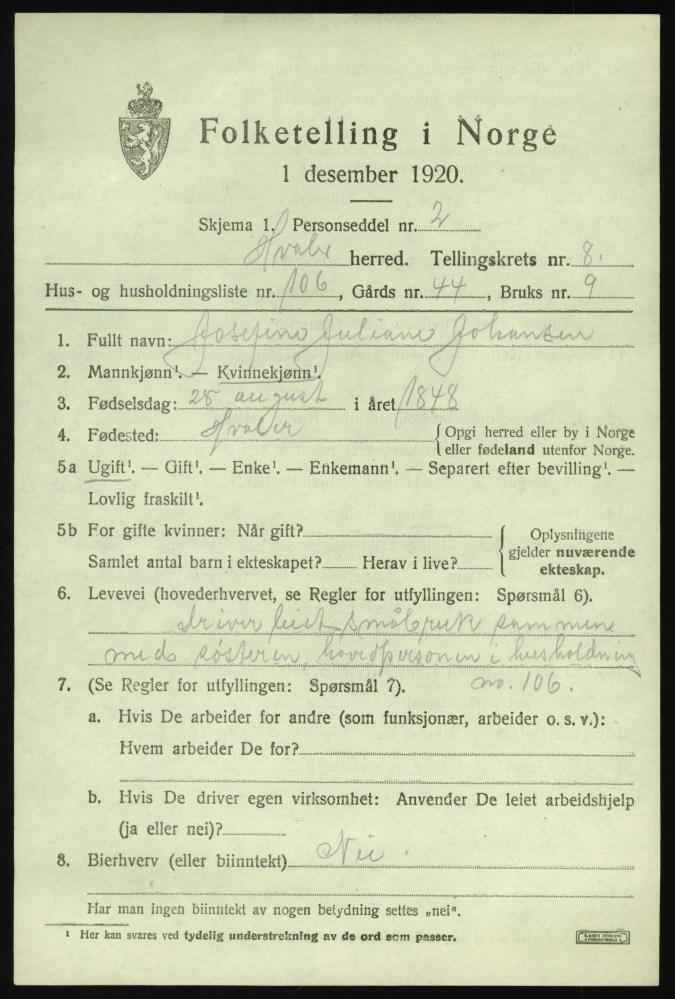 SAO, 1920 census for Hvaler, 1920, p. 8584