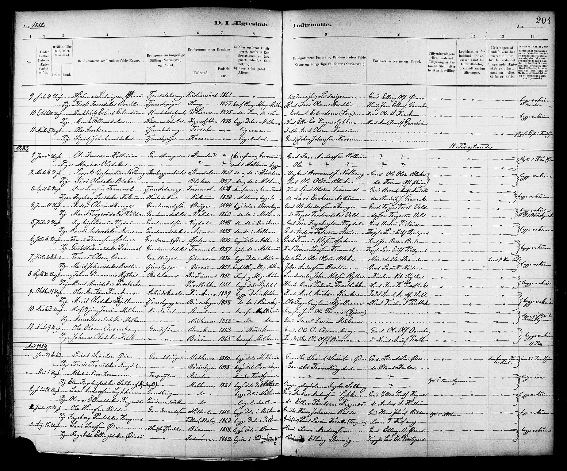 Ministerialprotokoller, klokkerbøker og fødselsregistre - Sør-Trøndelag, SAT/A-1456/691/L1094: Parish register (copy) no. 691C05, 1879-1911, p. 204