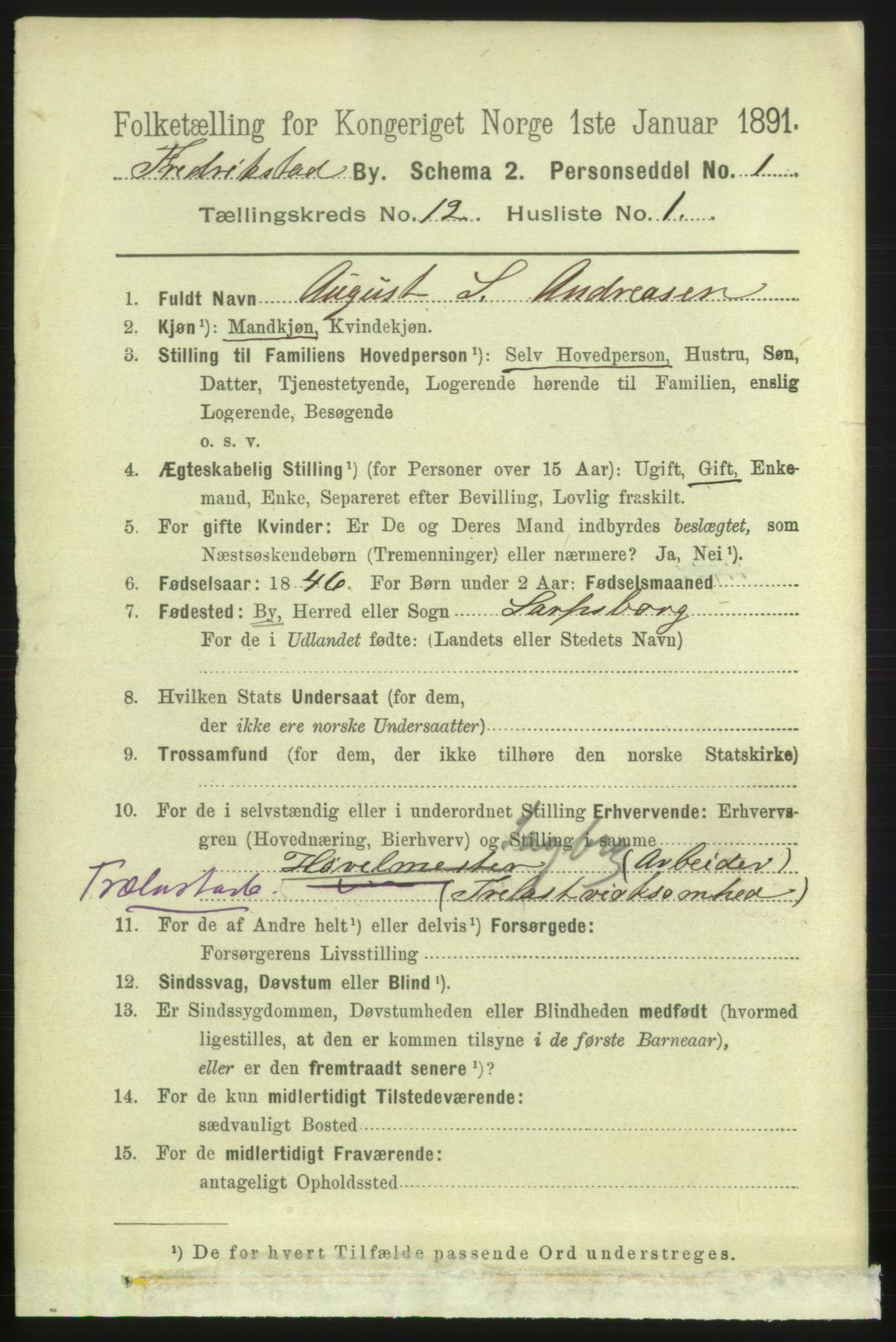 RA, 1891 census for 0103 Fredrikstad, 1891, p. 13613